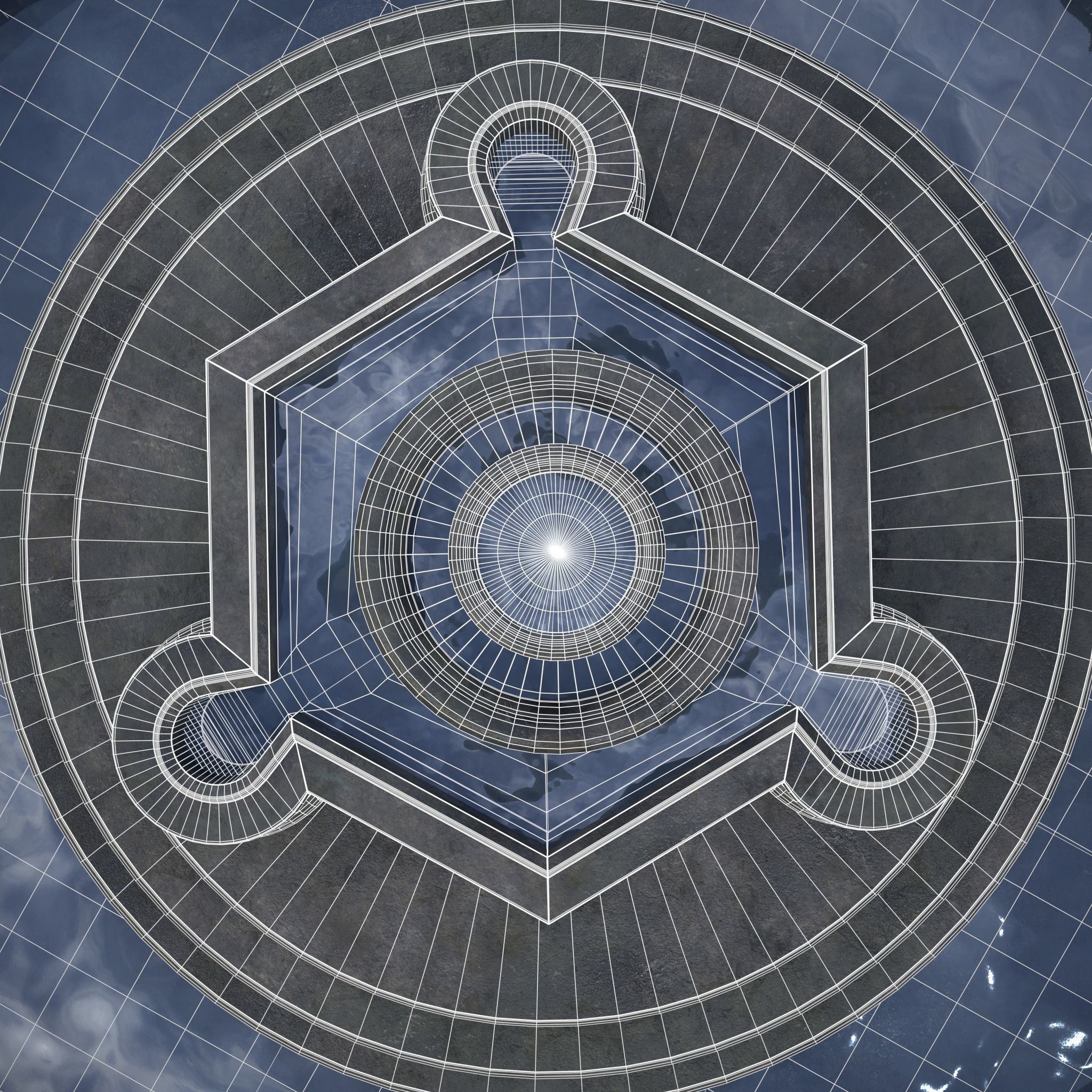 Octagon Water Fountain Low-poly 3D model_38