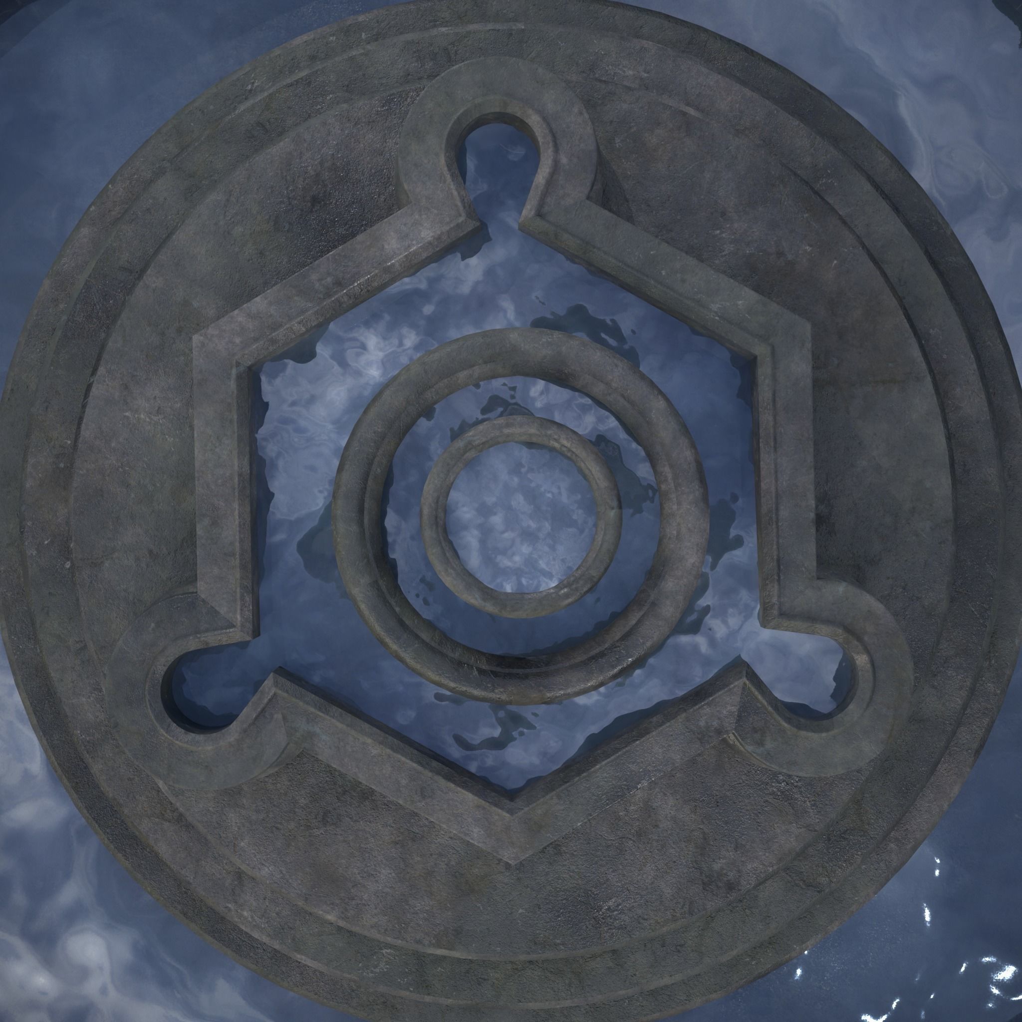 Octagon Water Fountain Low-poly 3D model_37