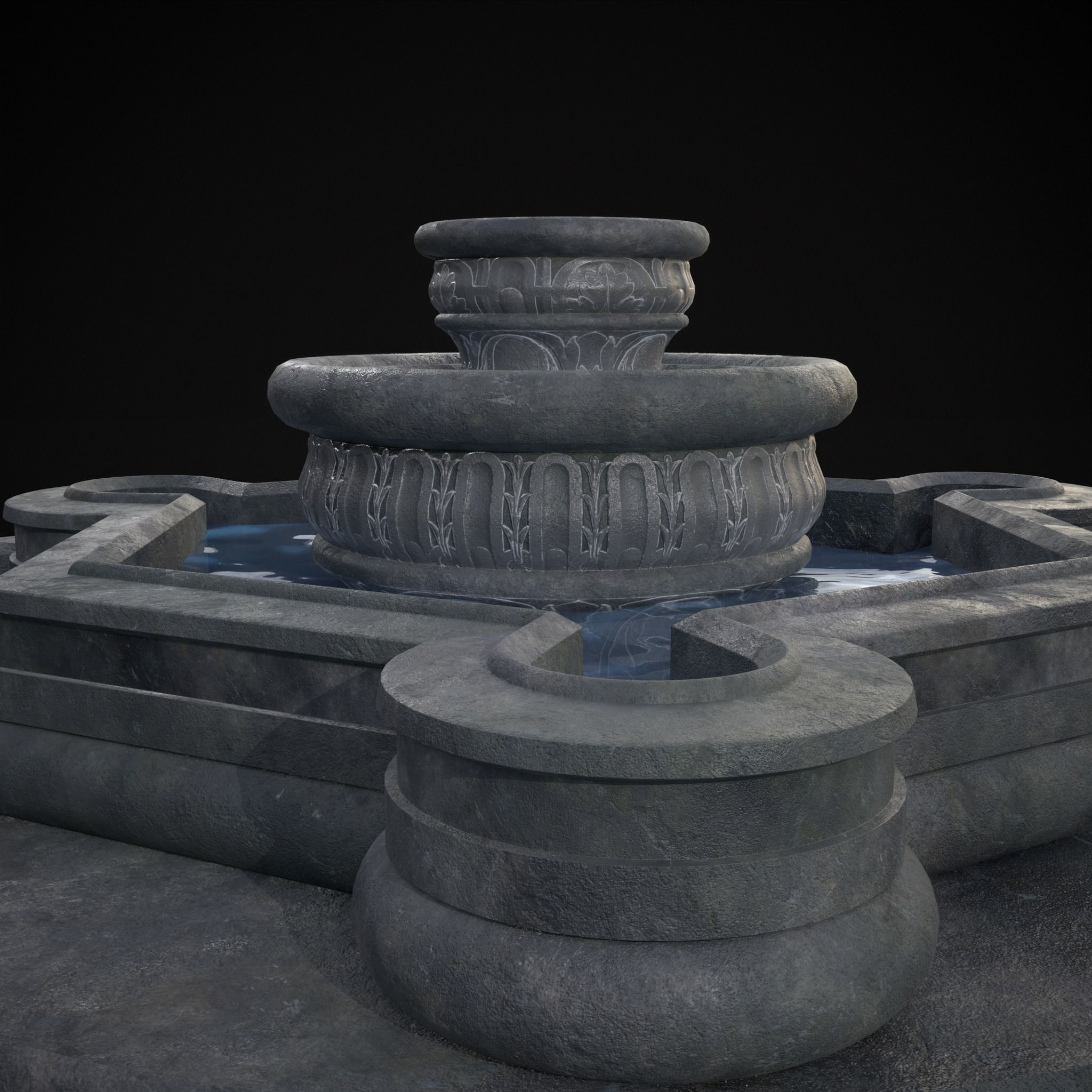 Octagon Water Fountain Low-poly 3D model_11