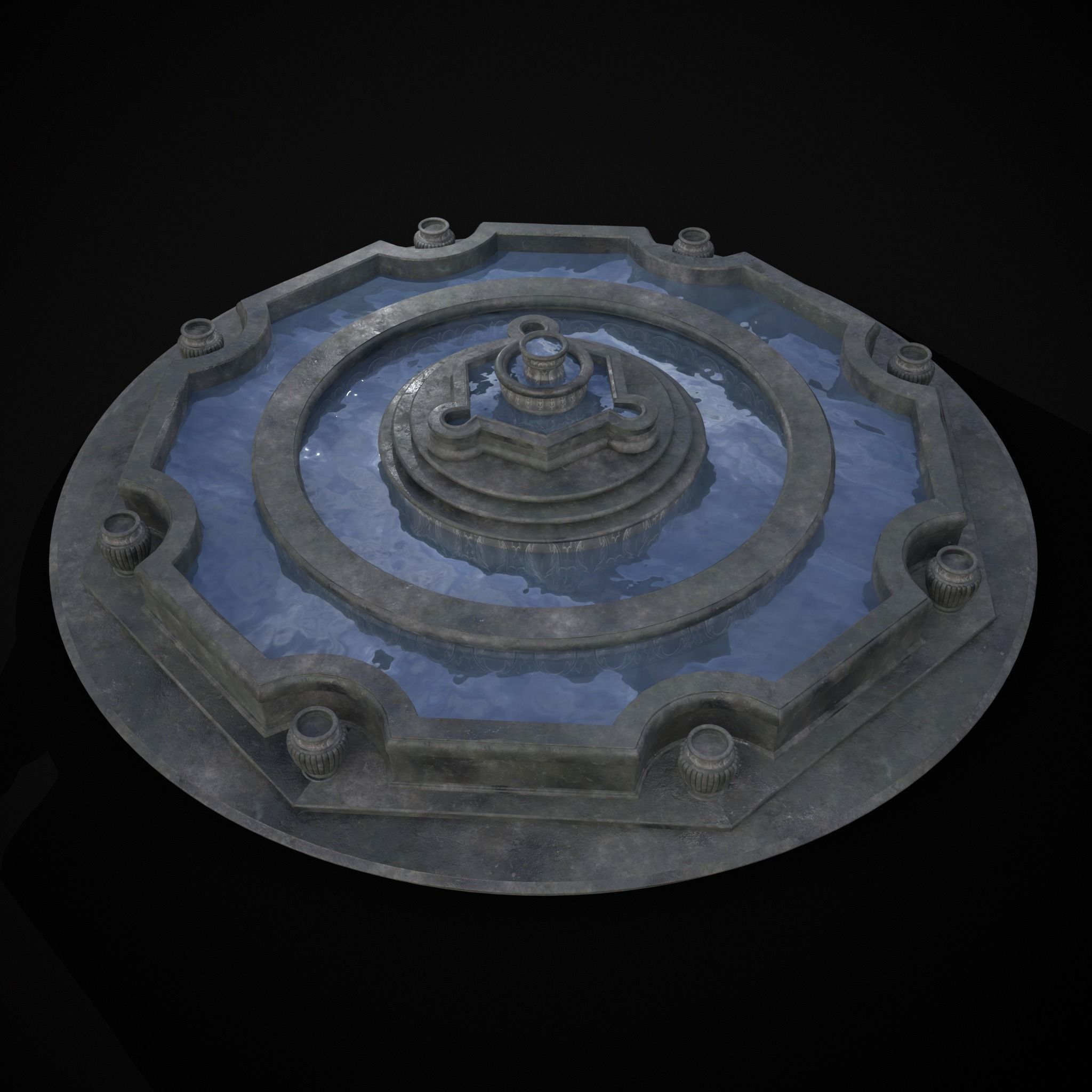 Octagon Water Fountain Low-poly 3D model_39