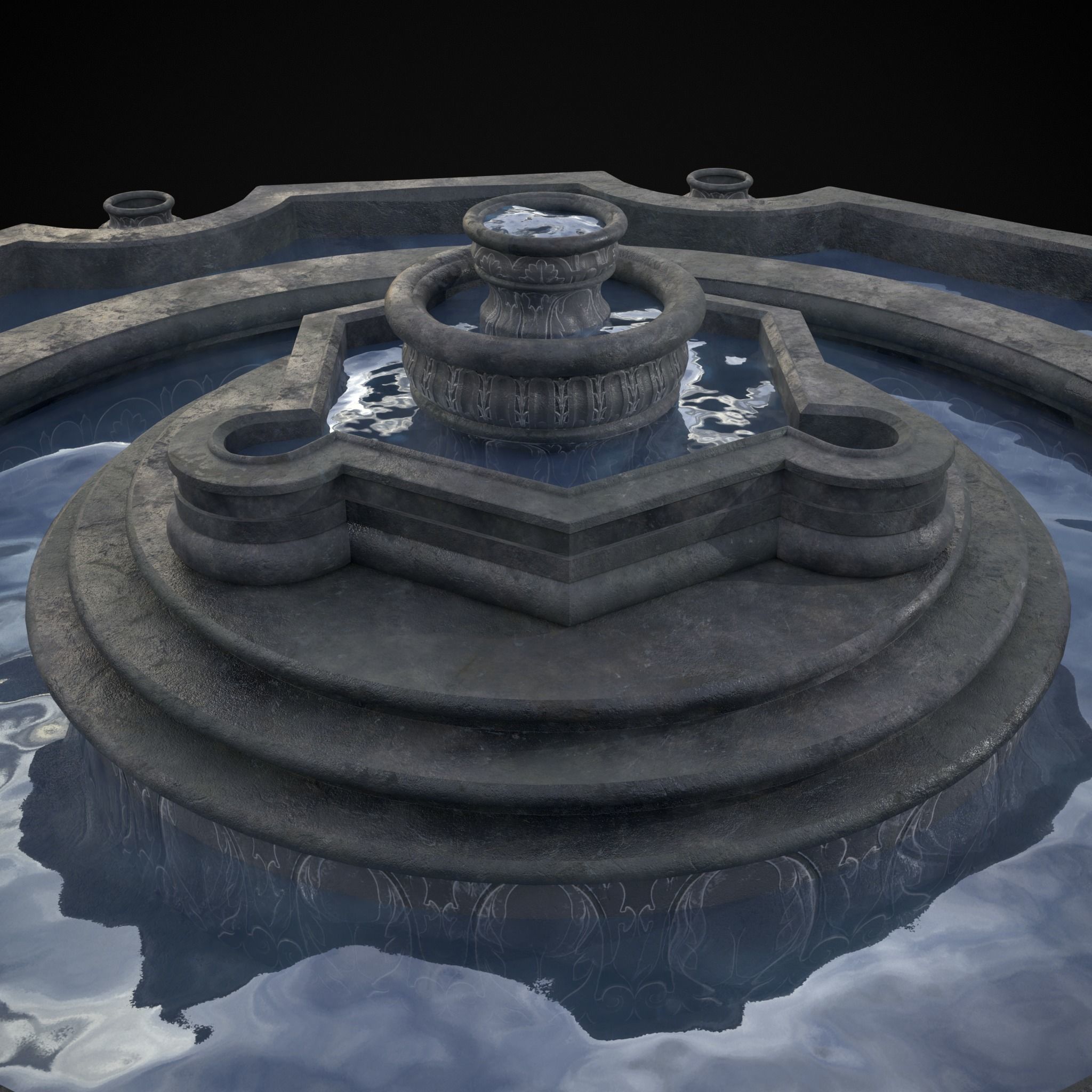 Octagon Water Fountain Low-poly 3D model_29