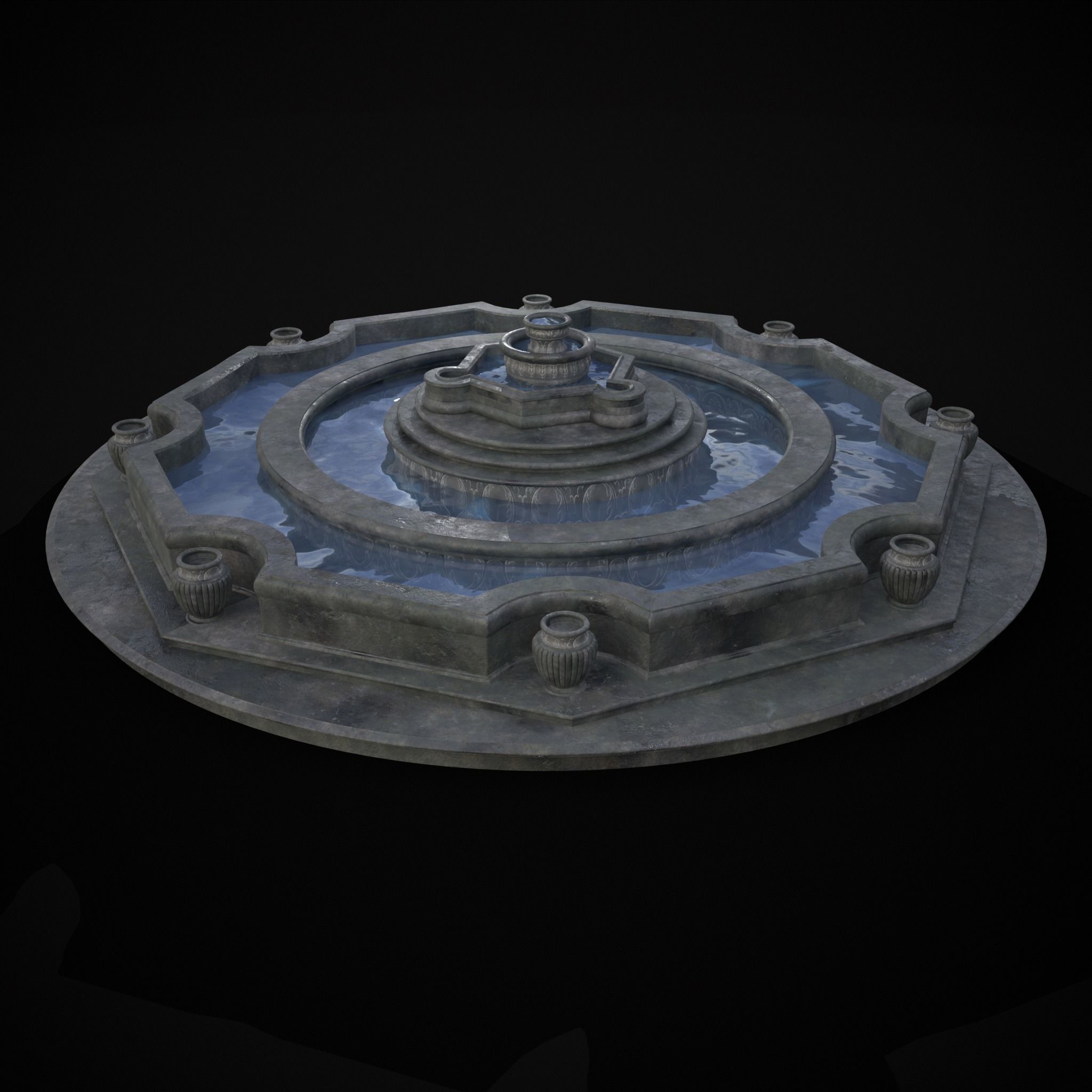 Octagon Water Fountain Low-poly 3D model_35