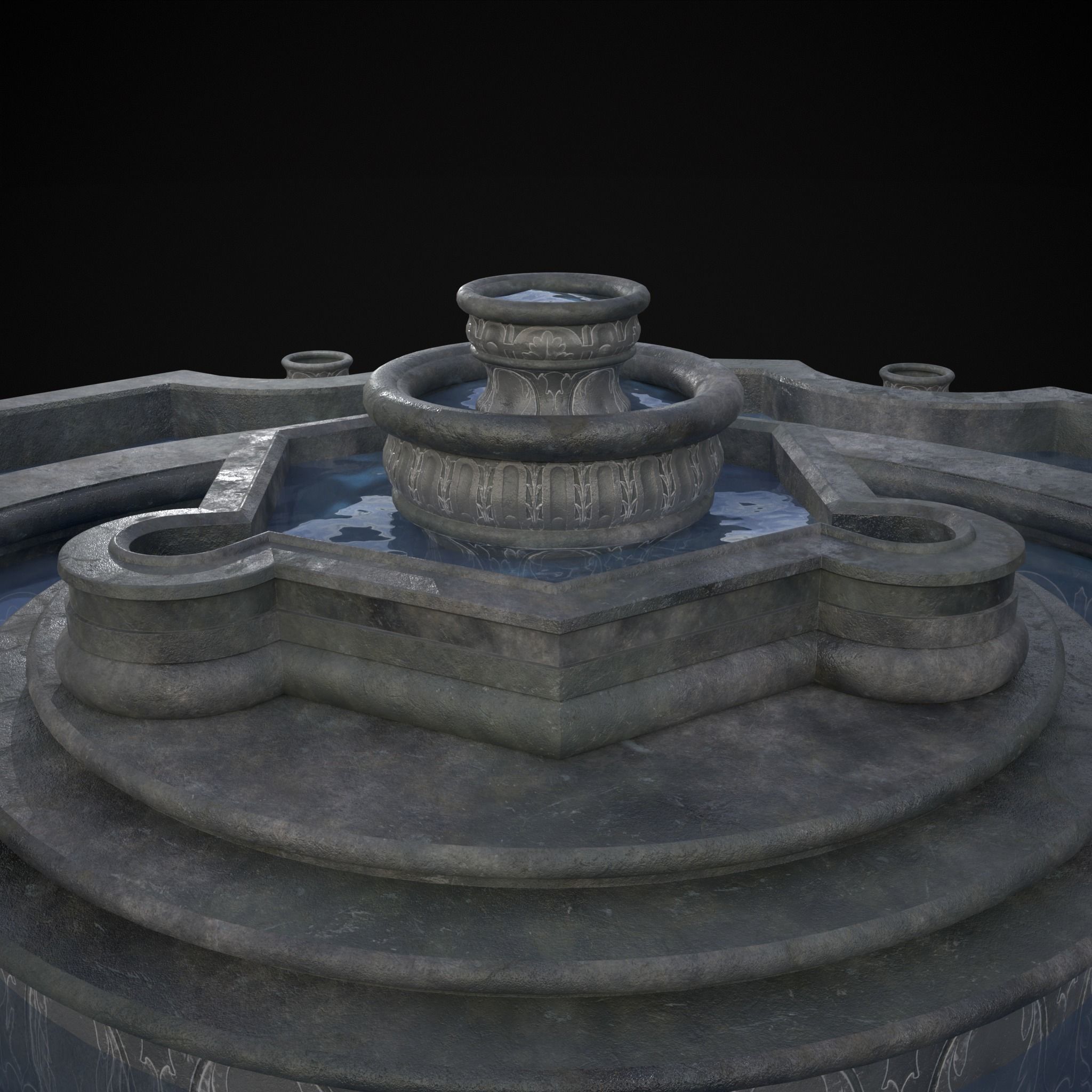 Octagon Water Fountain Low-poly 3D model_25