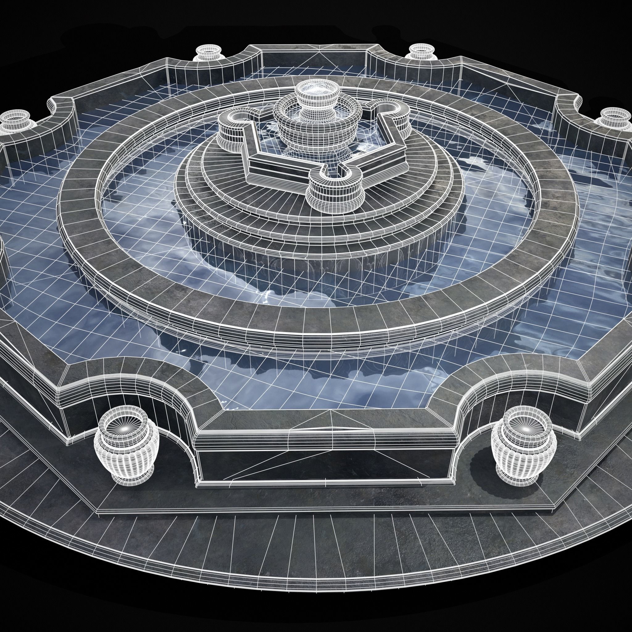 Octagon Water Fountain Low-poly 3D model_22