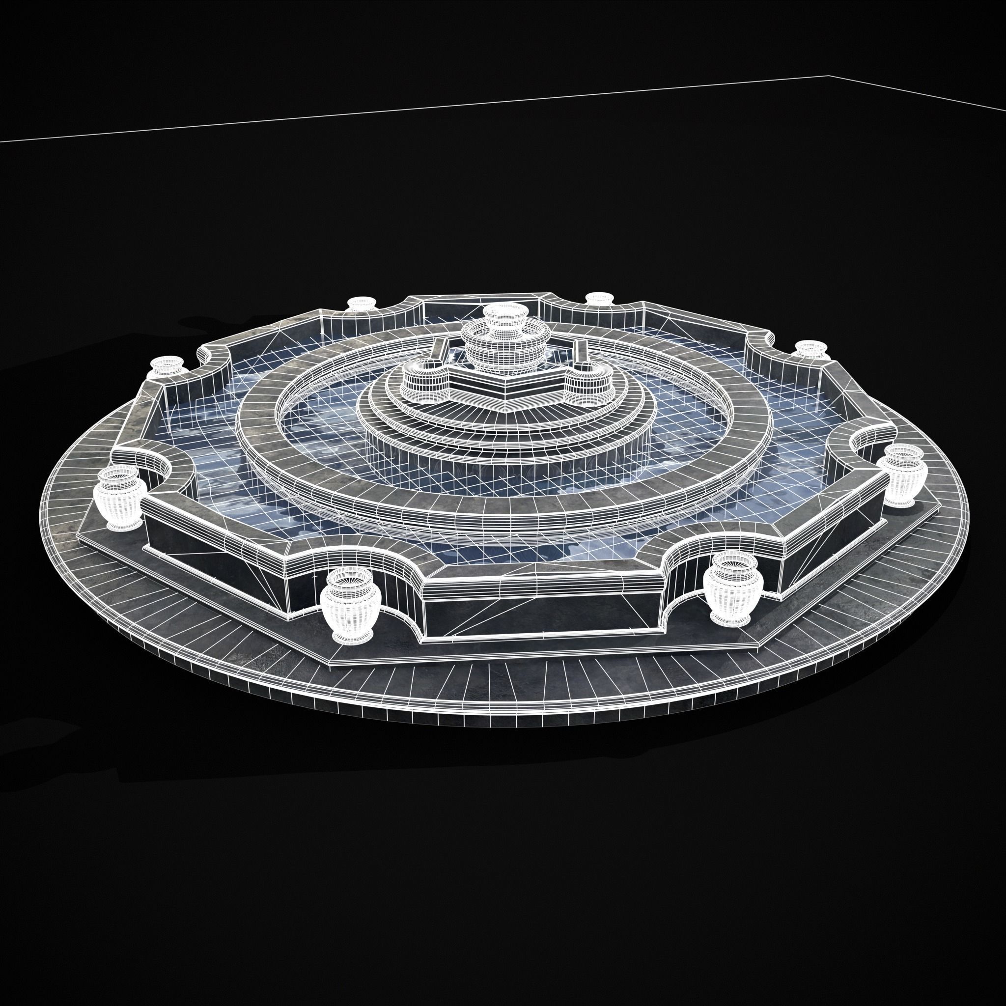 Octagon Water Fountain Low-poly 3D model_28