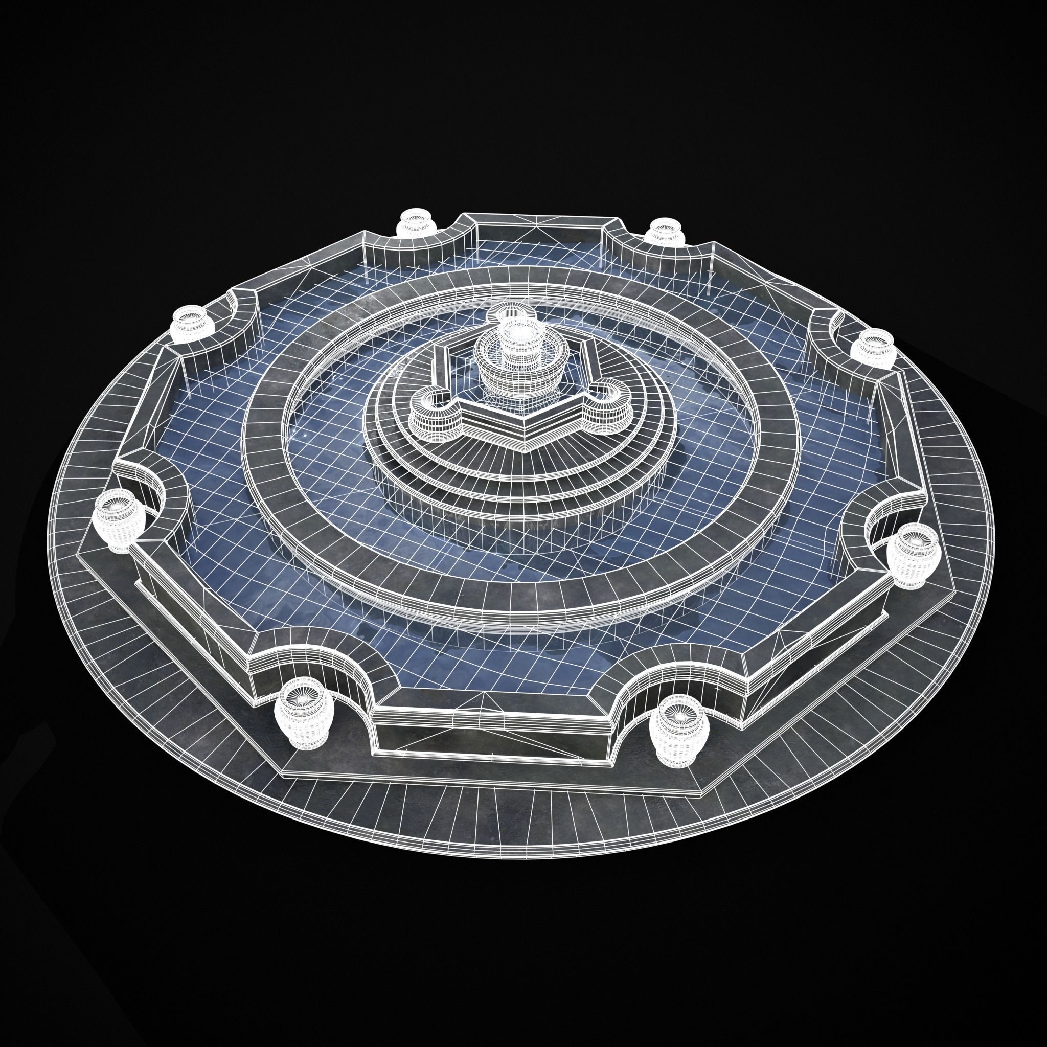 Octagon Water Fountain Low-poly 3D model_40