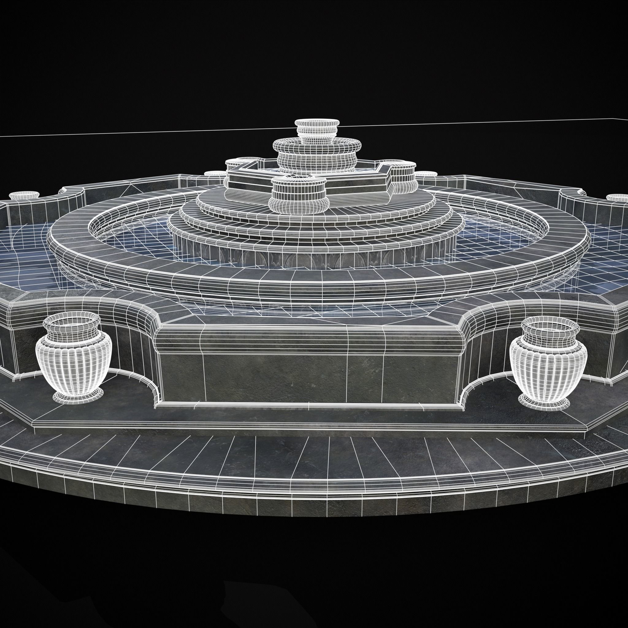 Octagon Water Fountain Low-poly 3D model_24