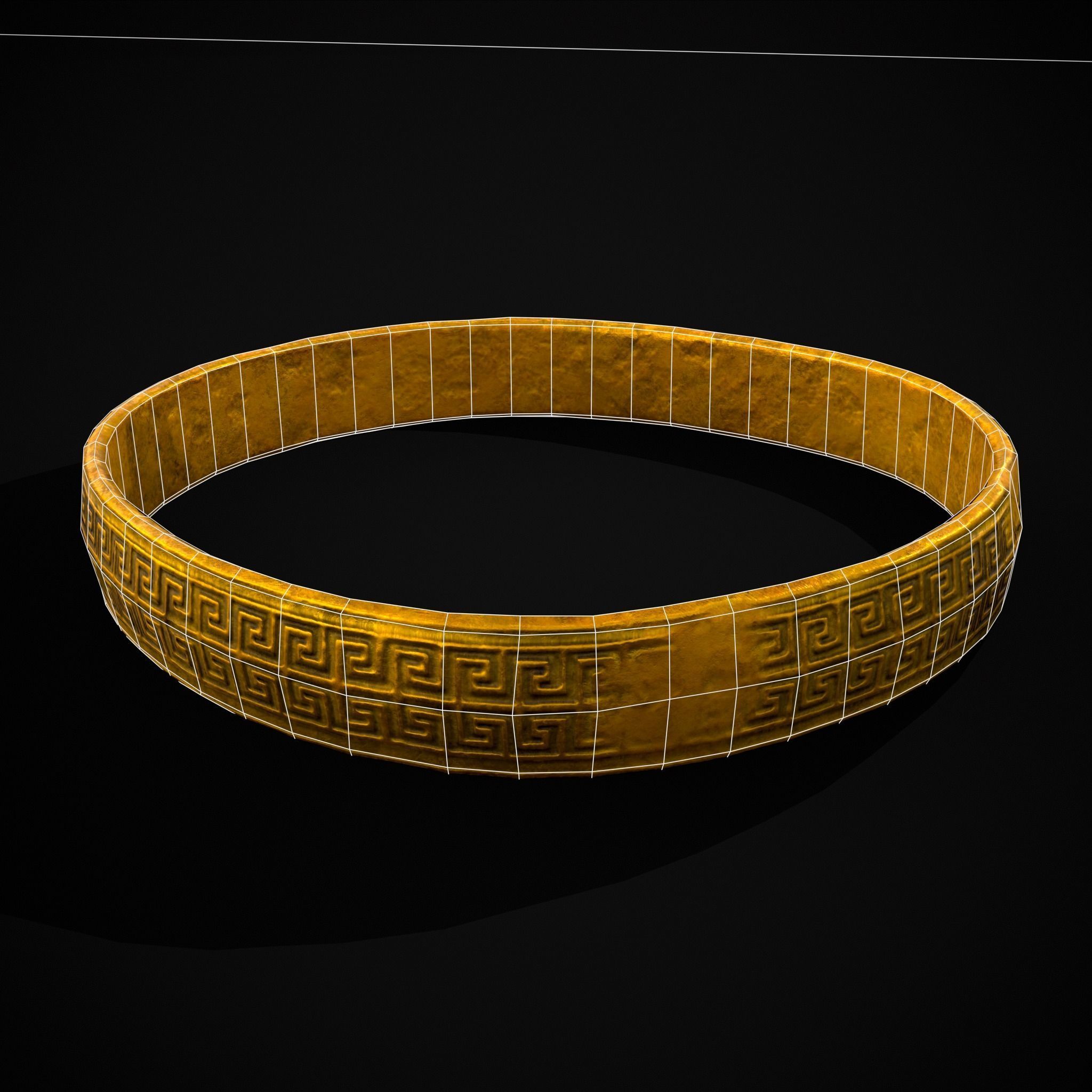 Greek Pattern Gold Ring Low-poly 3D model_6