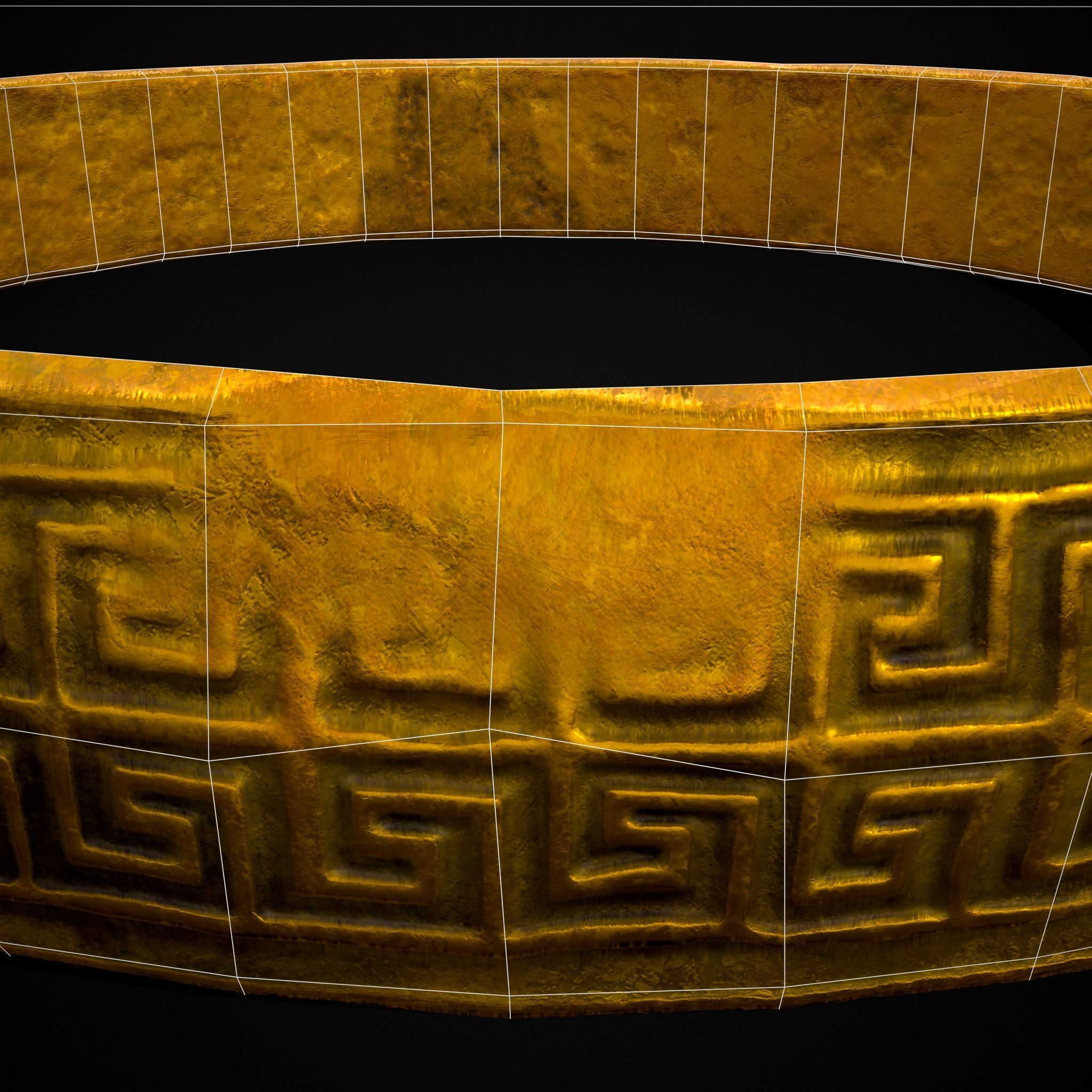 Greek Pattern Gold Ring Low-poly 3D model_10