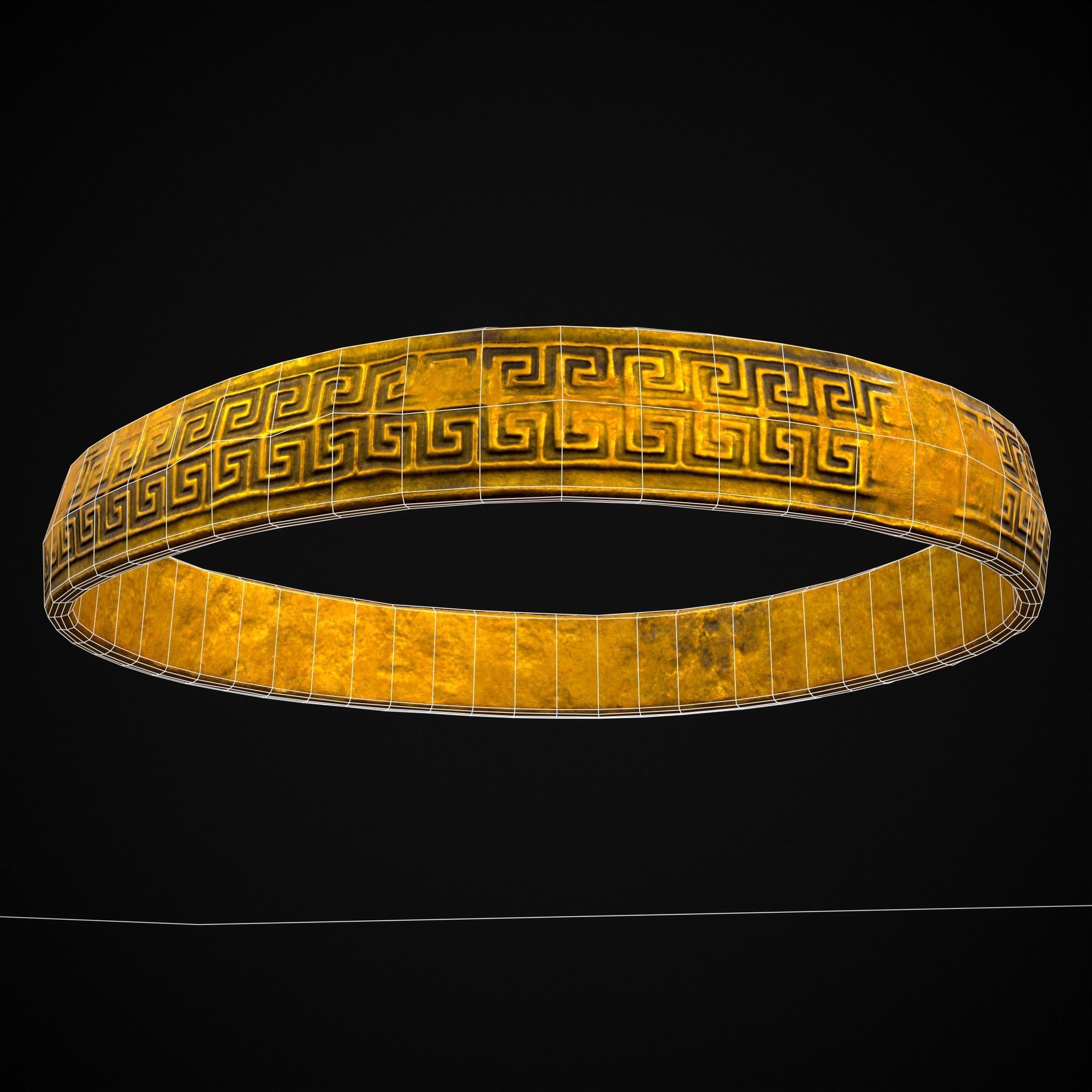 Greek Pattern Gold Ring Low-poly 3D model_34