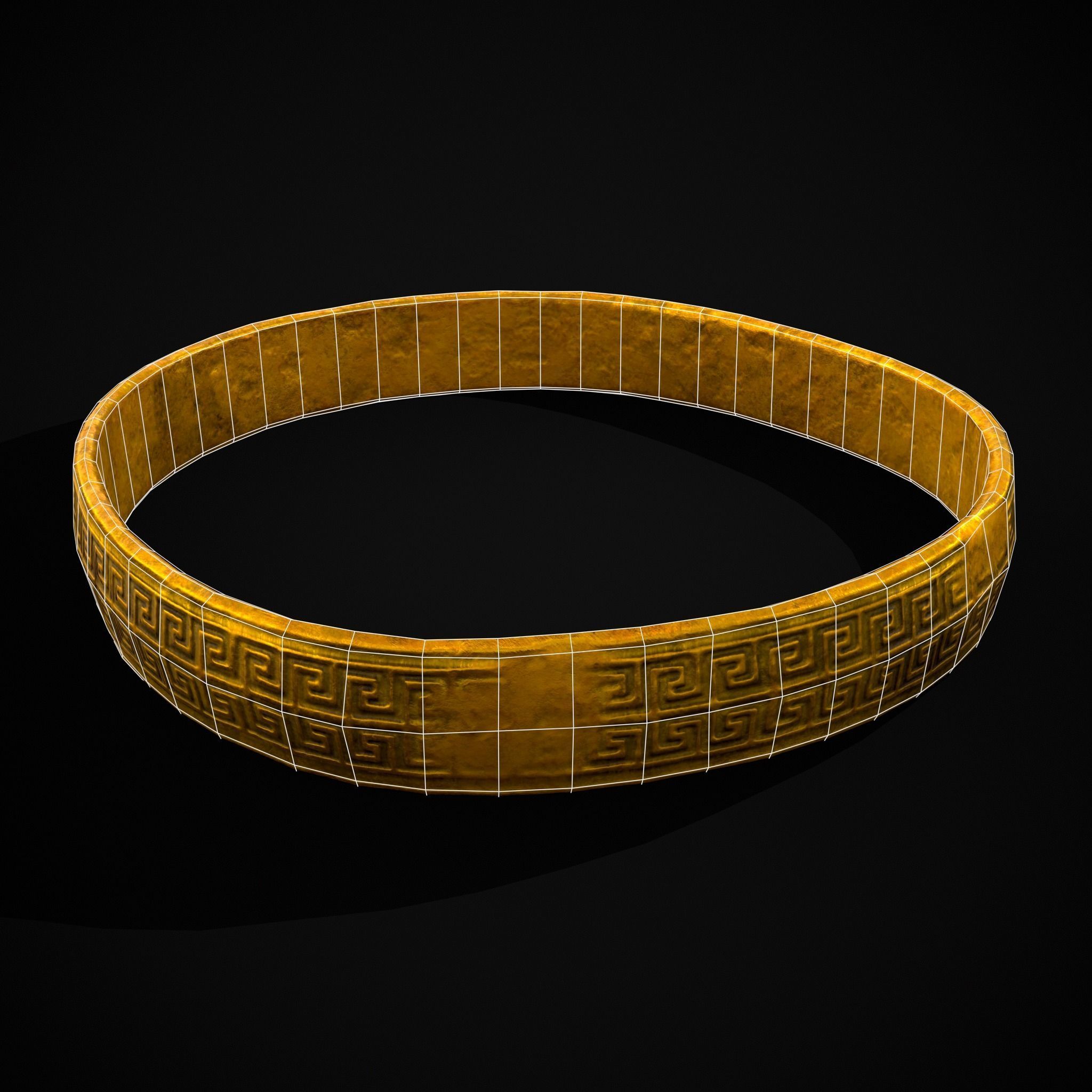 Greek Pattern Gold Ring Low-poly 3D model_40