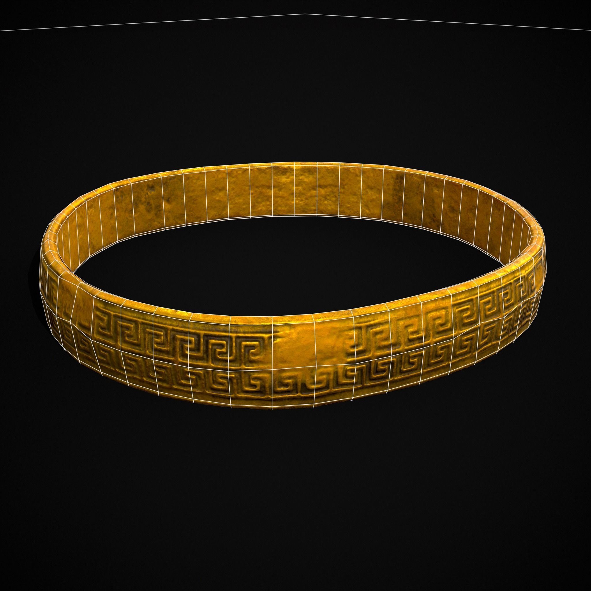 Greek Pattern Gold Ring Low-poly 3D model_12