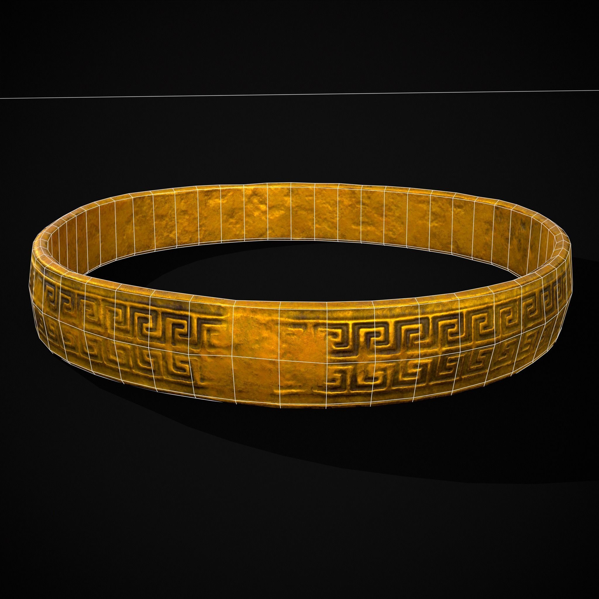 Greek Pattern Gold Ring Low-poly 3D model_2