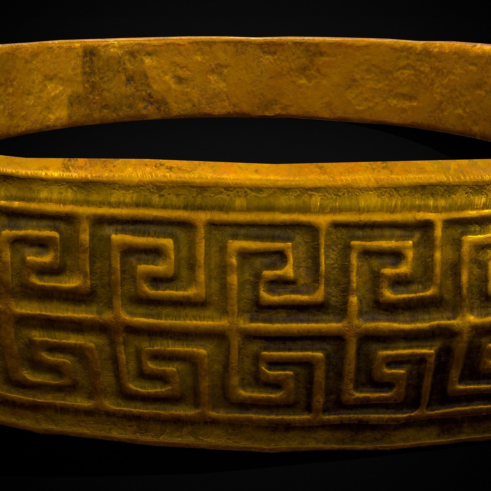 Greek Pattern Gold Ring Low-poly 3D model_7