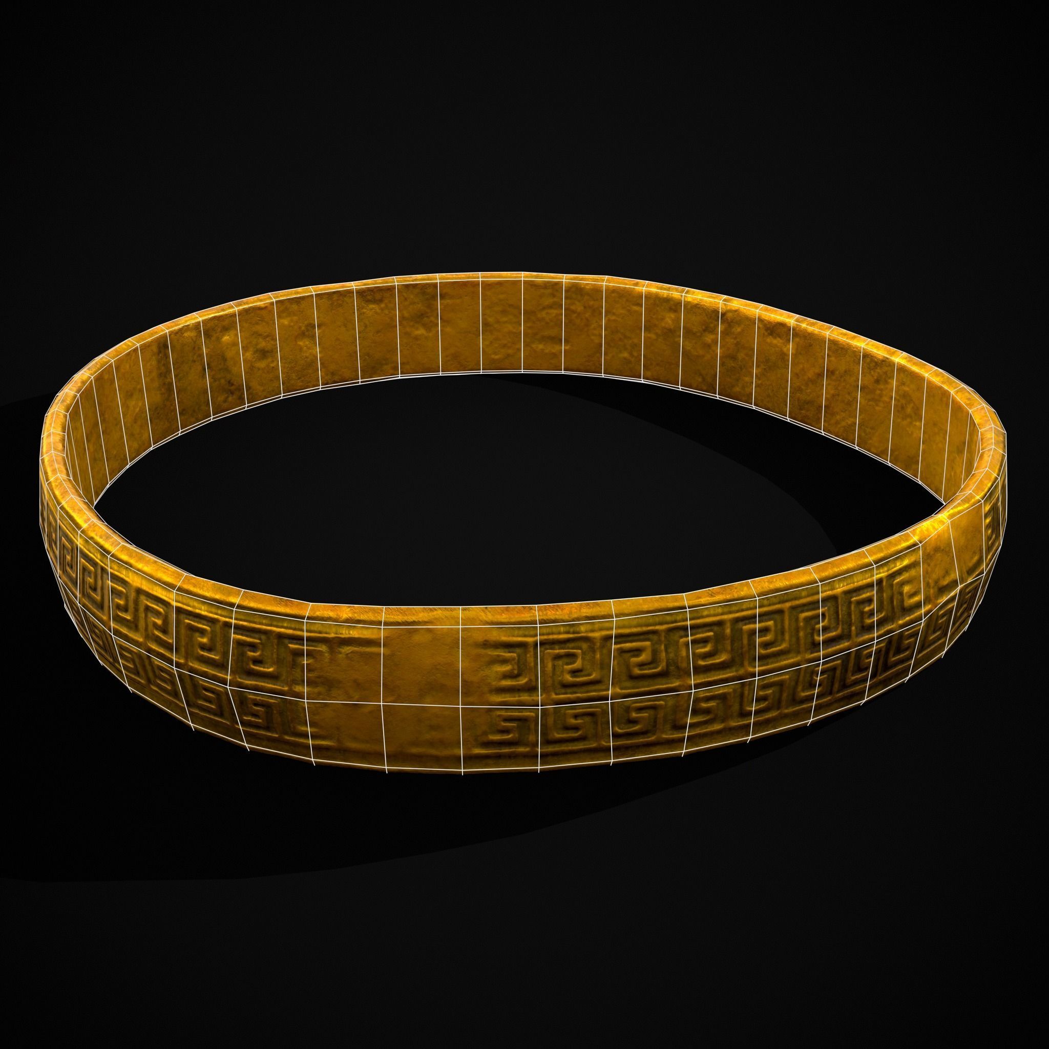 Greek Pattern Gold Ring Low-poly 3D model_26