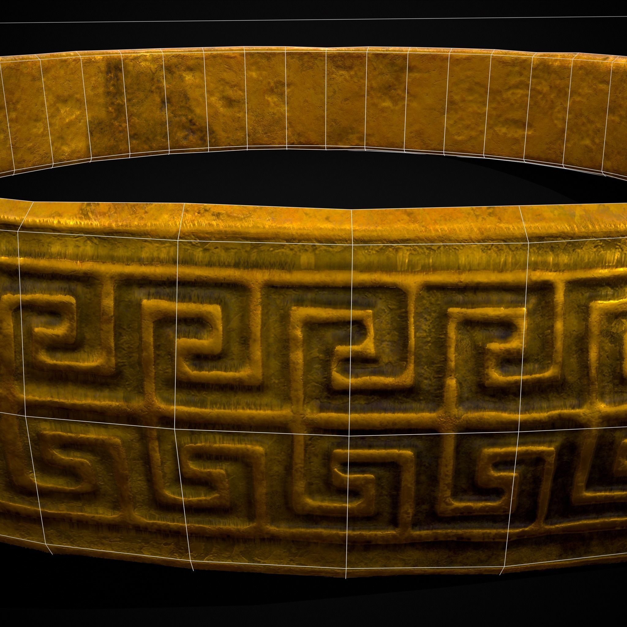 Greek Pattern Gold Ring Low-poly 3D model_8