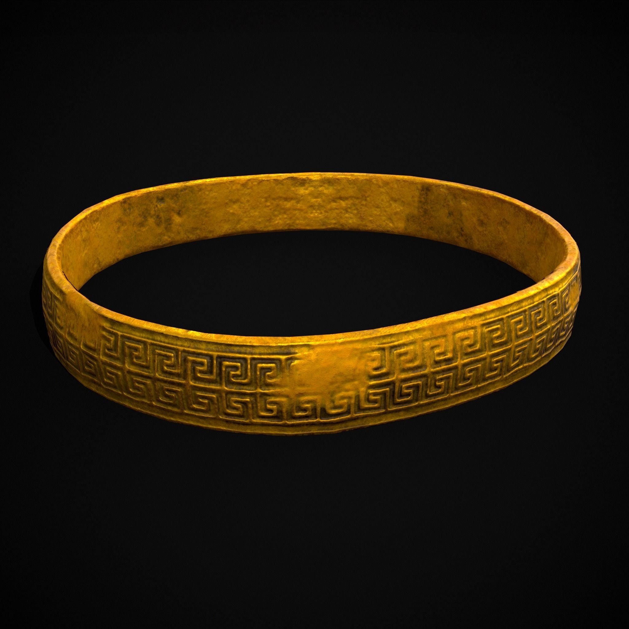 Greek Pattern Gold Ring Low-poly 3D model_11
