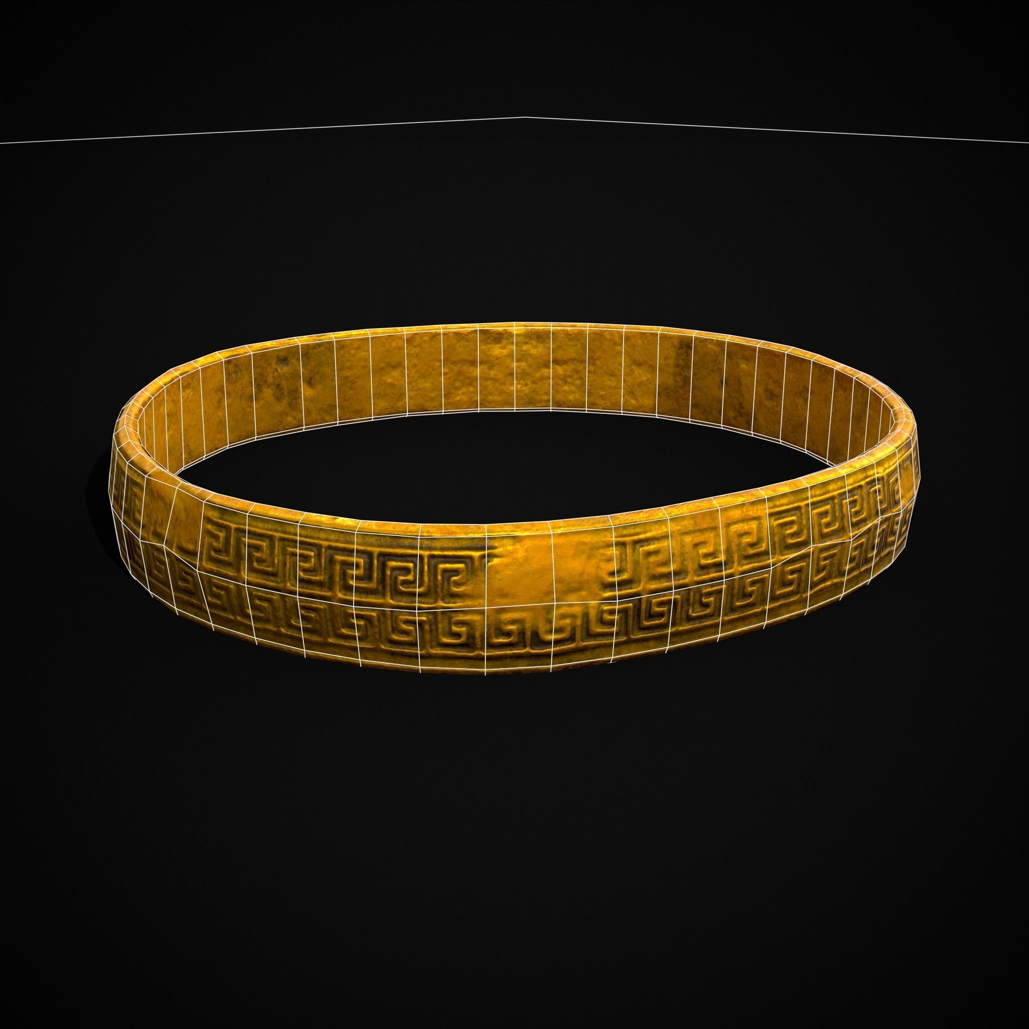 Greek Pattern Gold Ring Low-poly 3D model_32