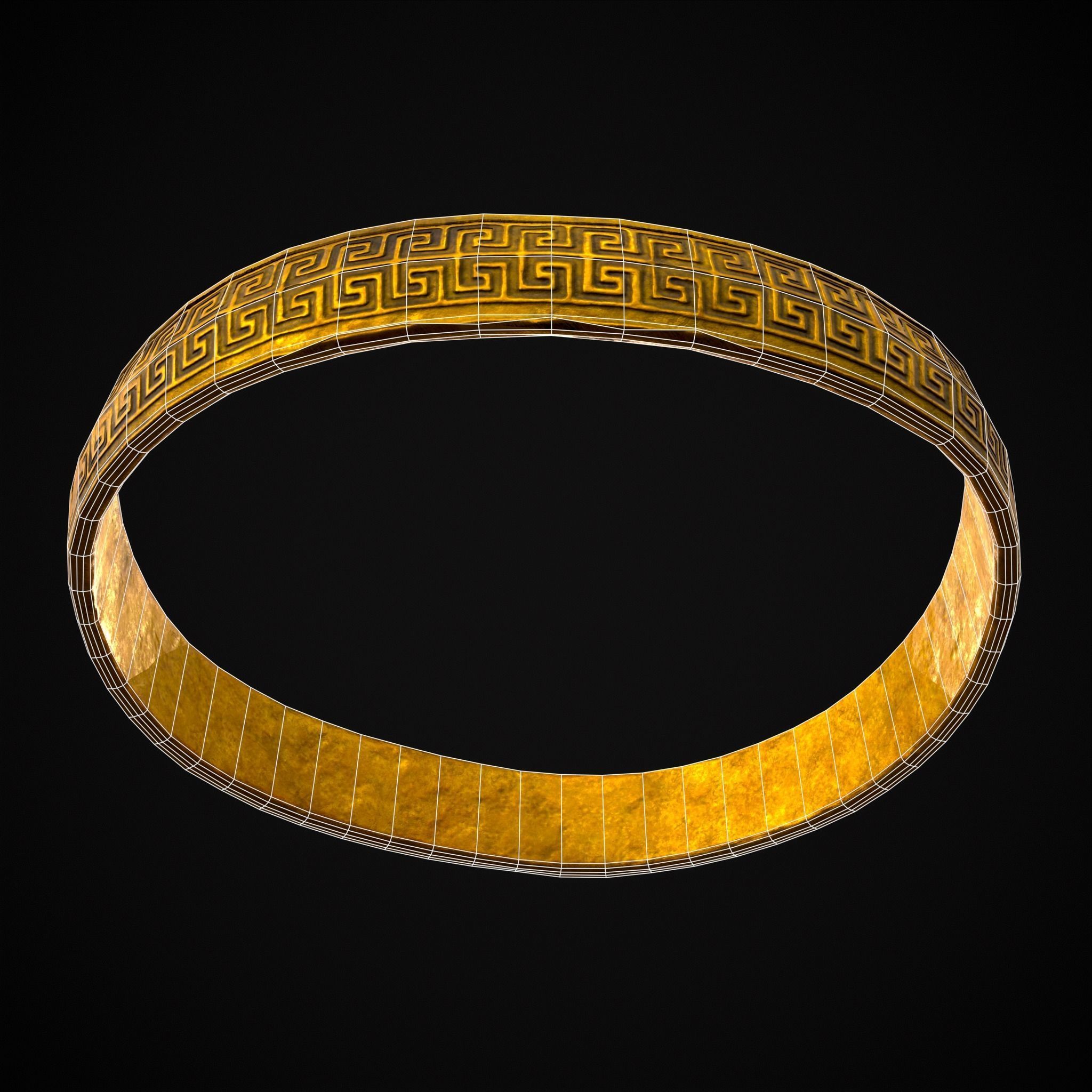 Greek Pattern Gold Ring Low-poly 3D model_20
