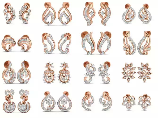 50 Women Studs Earrings 3dm stl 3mf obj glb gltf render details