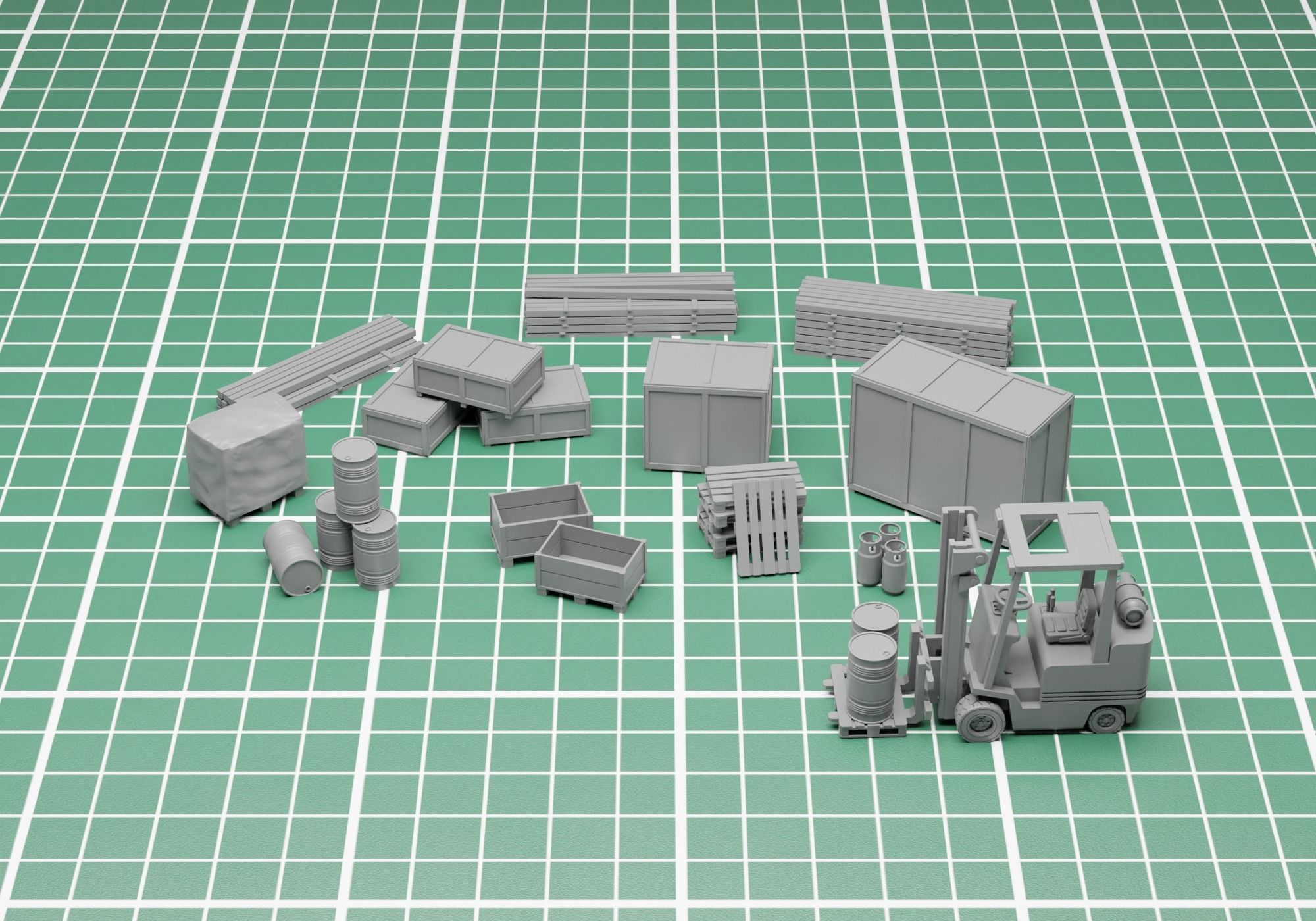 Transport pack - Forklift with cargo H0 scale 3D print model_9