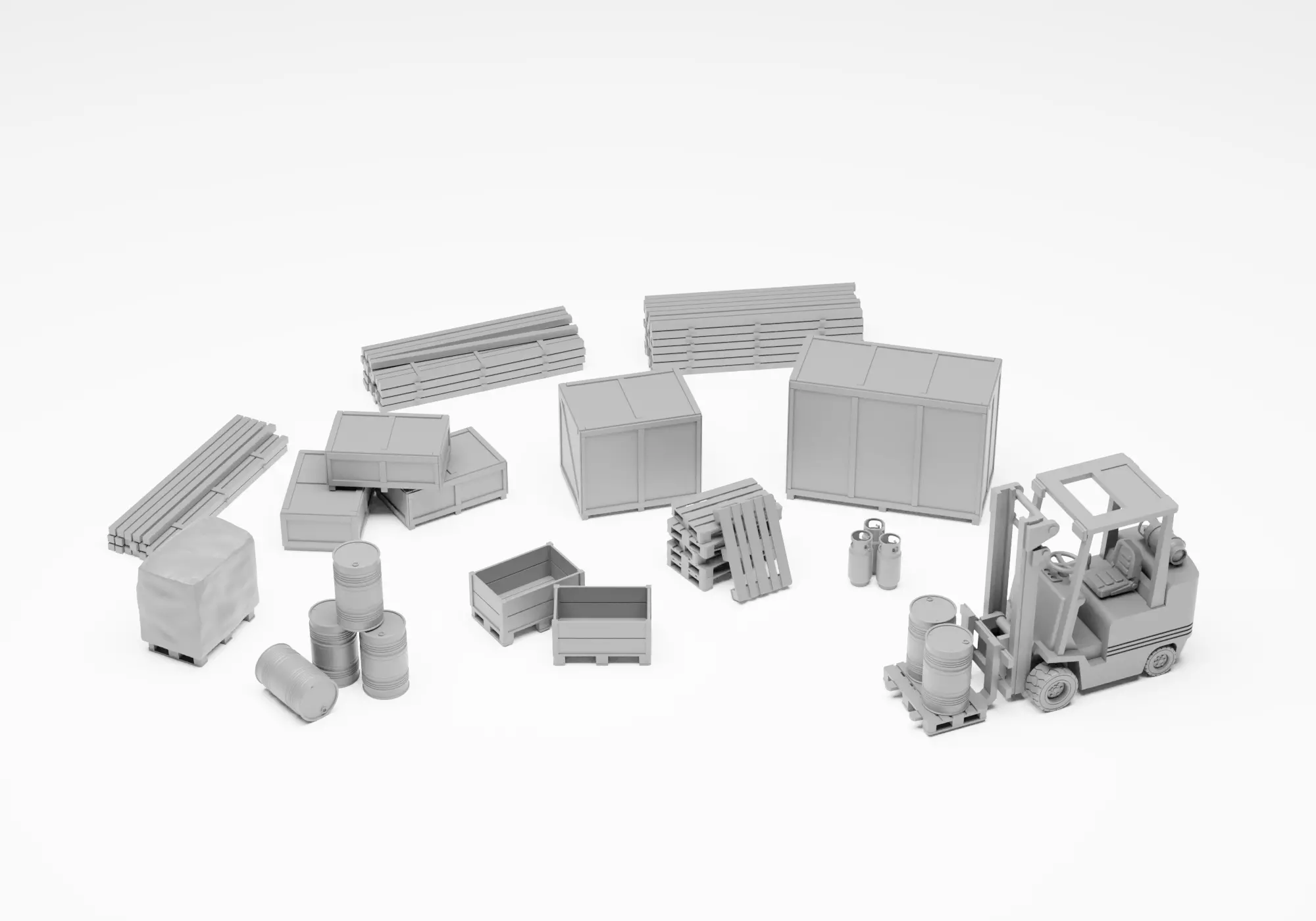 Transport pack - Forklift with cargo H0 scale 3D print model_0