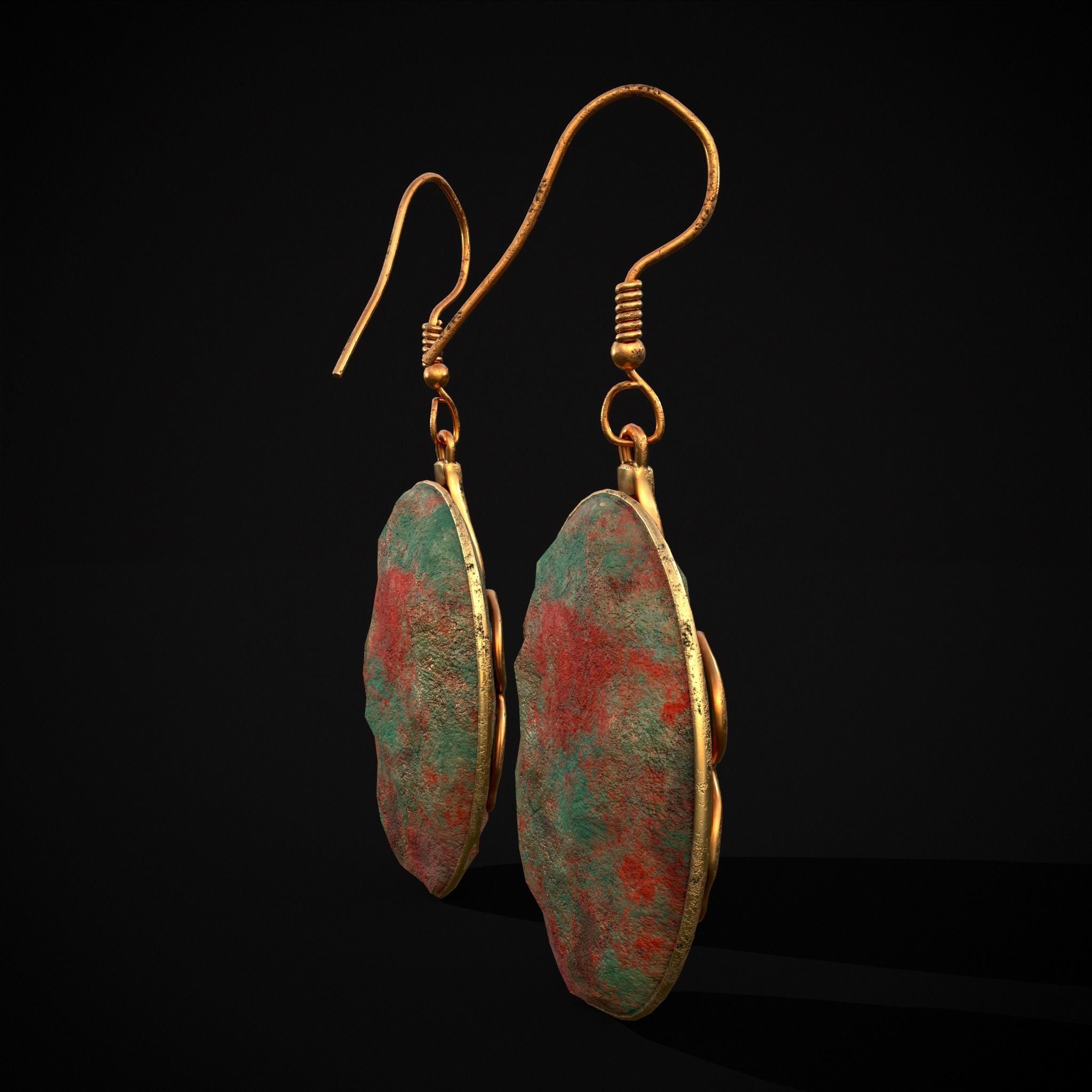 Corroding Oval Drop Earrings Low-poly 3D model_33