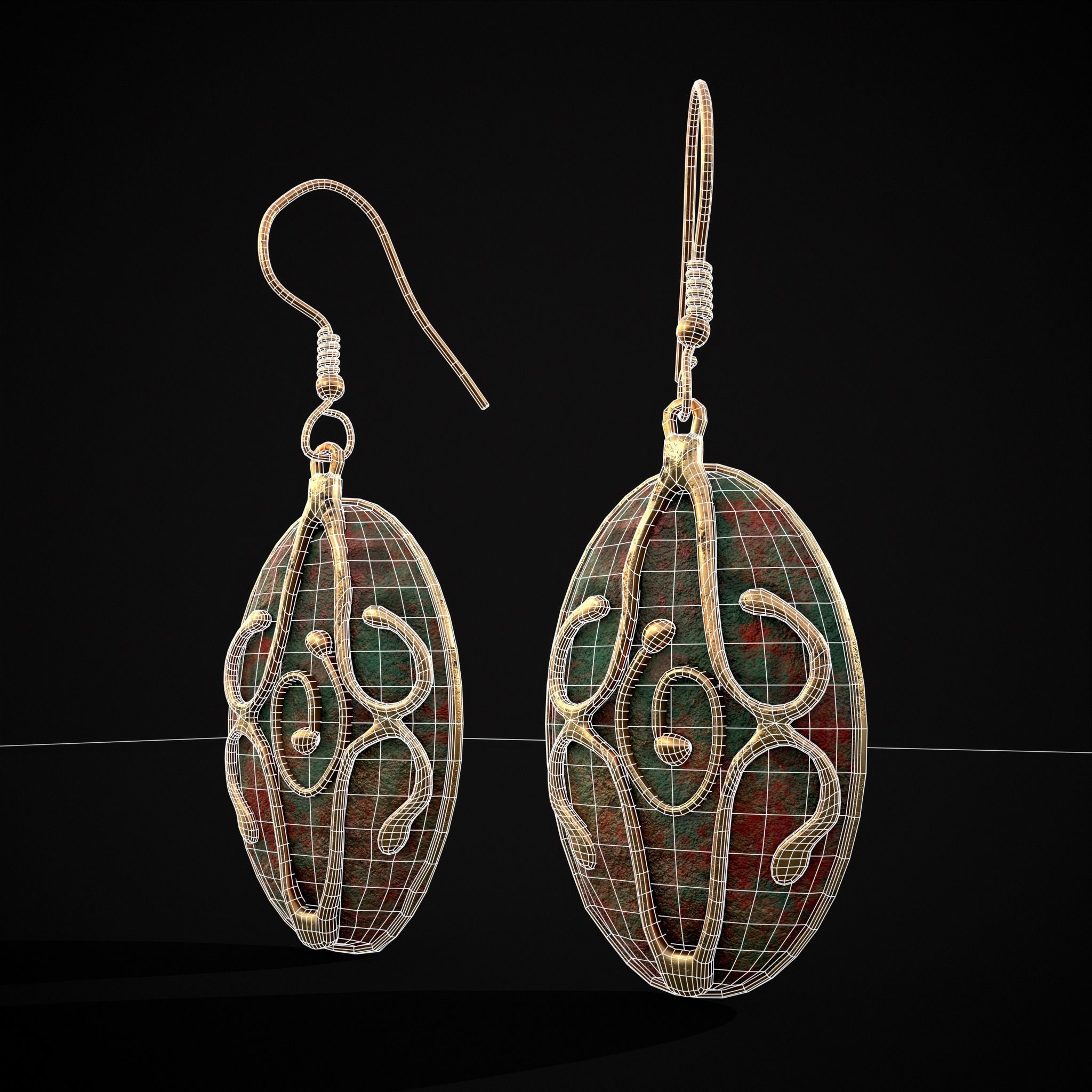 Corroding Oval Drop Earrings Low-poly 3D model_2