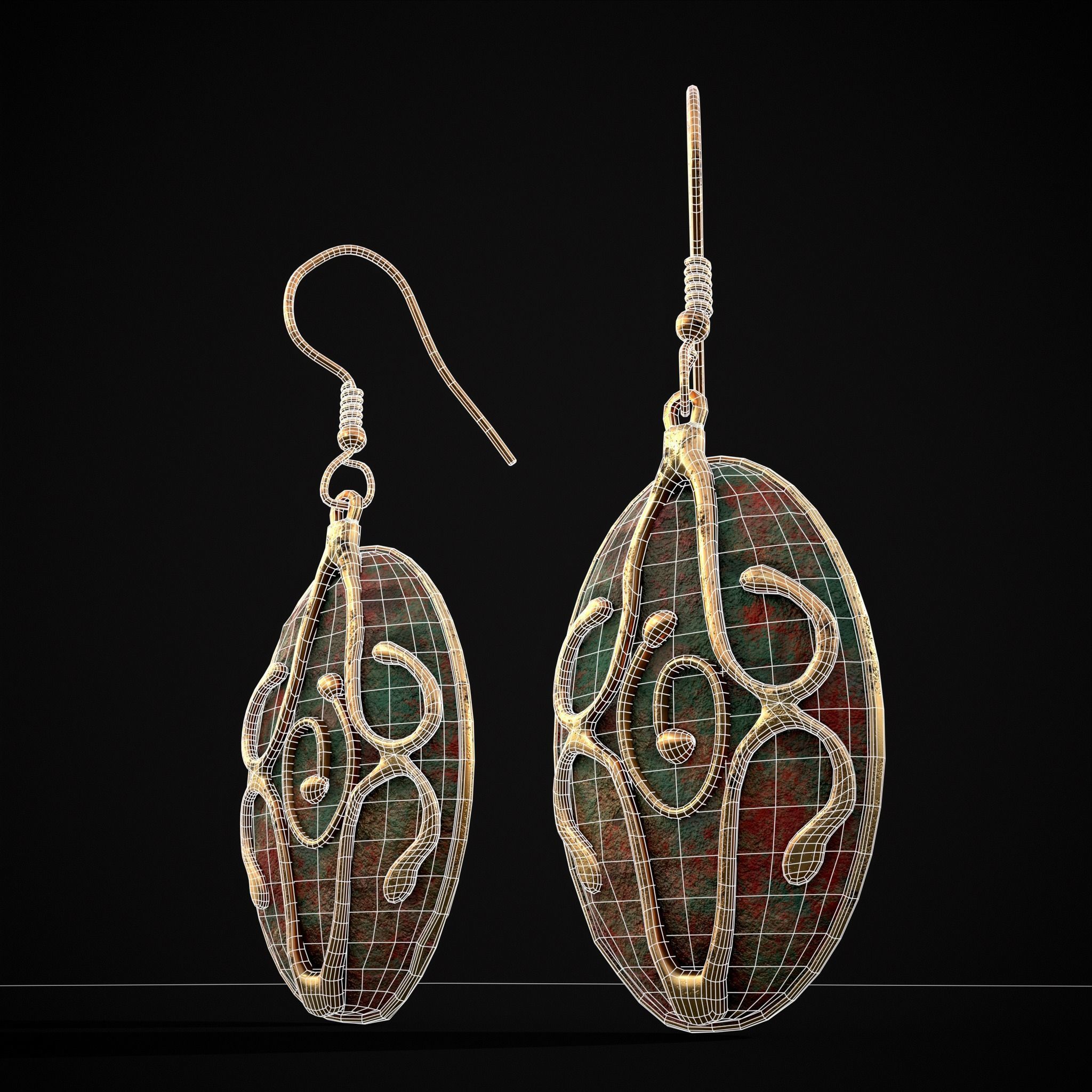 Corroding Oval Drop Earrings Low-poly 3D model_30