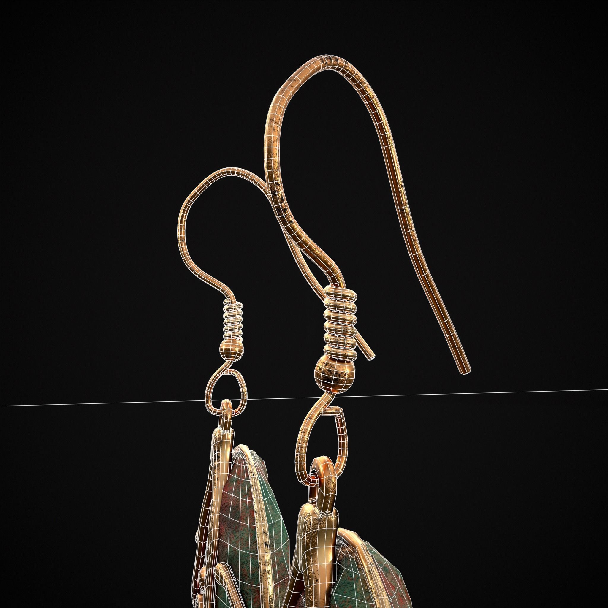 Corroding Oval Drop Earrings Low-poly 3D model_8