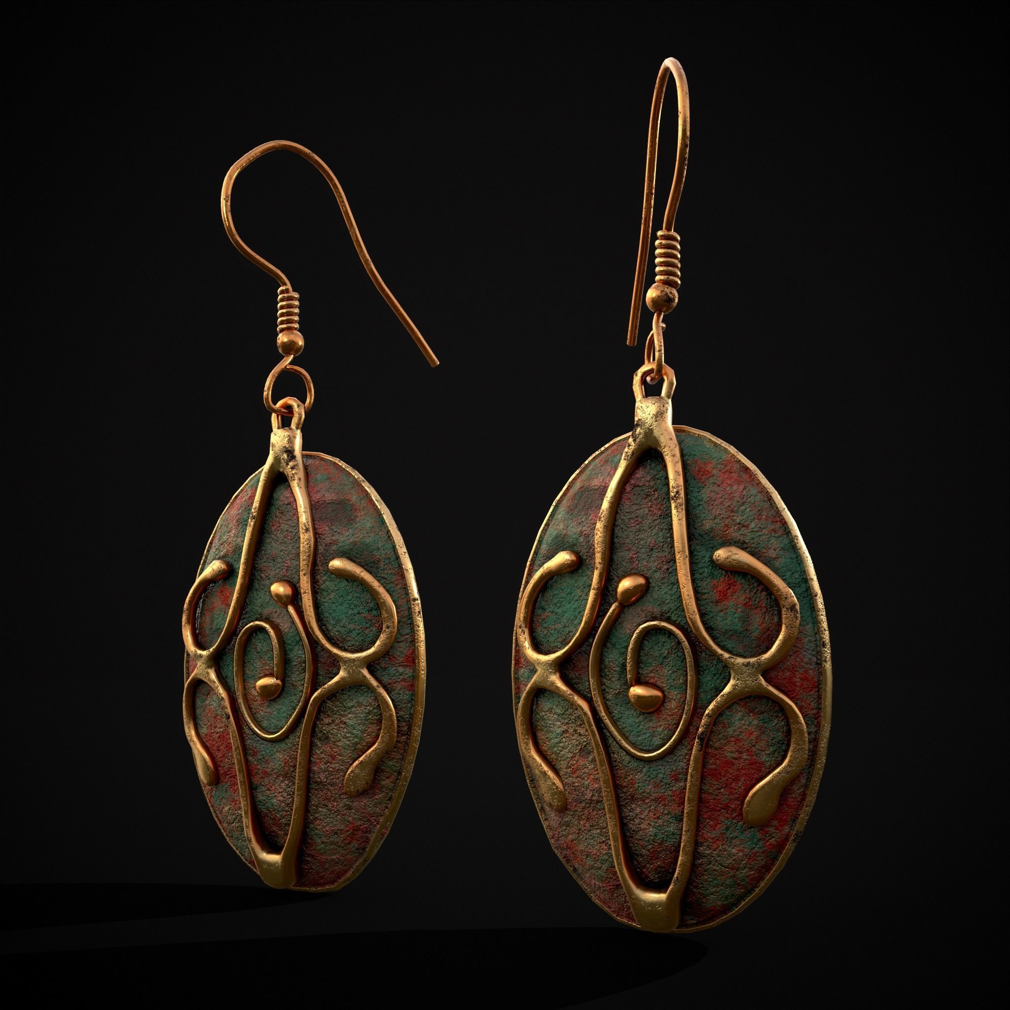 Corroding Oval Drop Earrings Low-poly 3D model_21