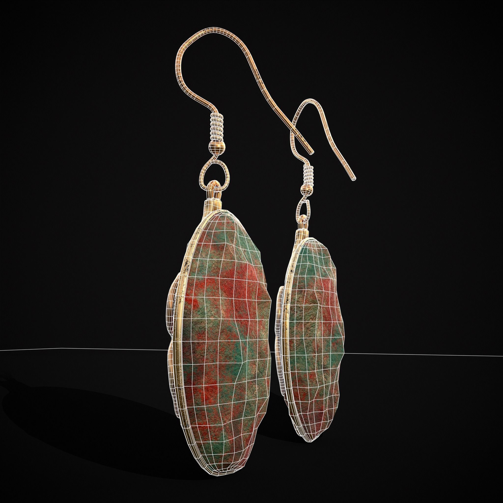 Corroding Oval Drop Earrings Low-poly 3D model_24