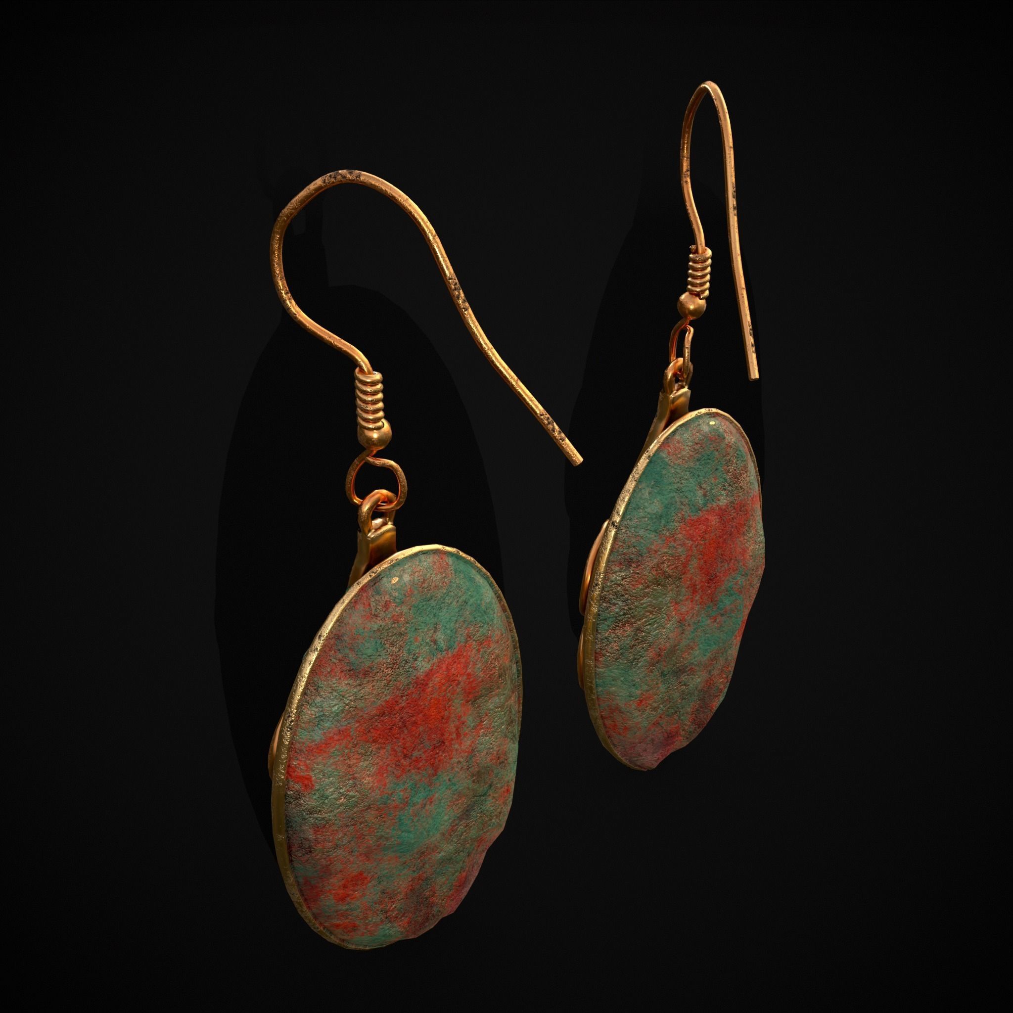 Corroding Oval Drop Earrings Low-poly 3D model_5