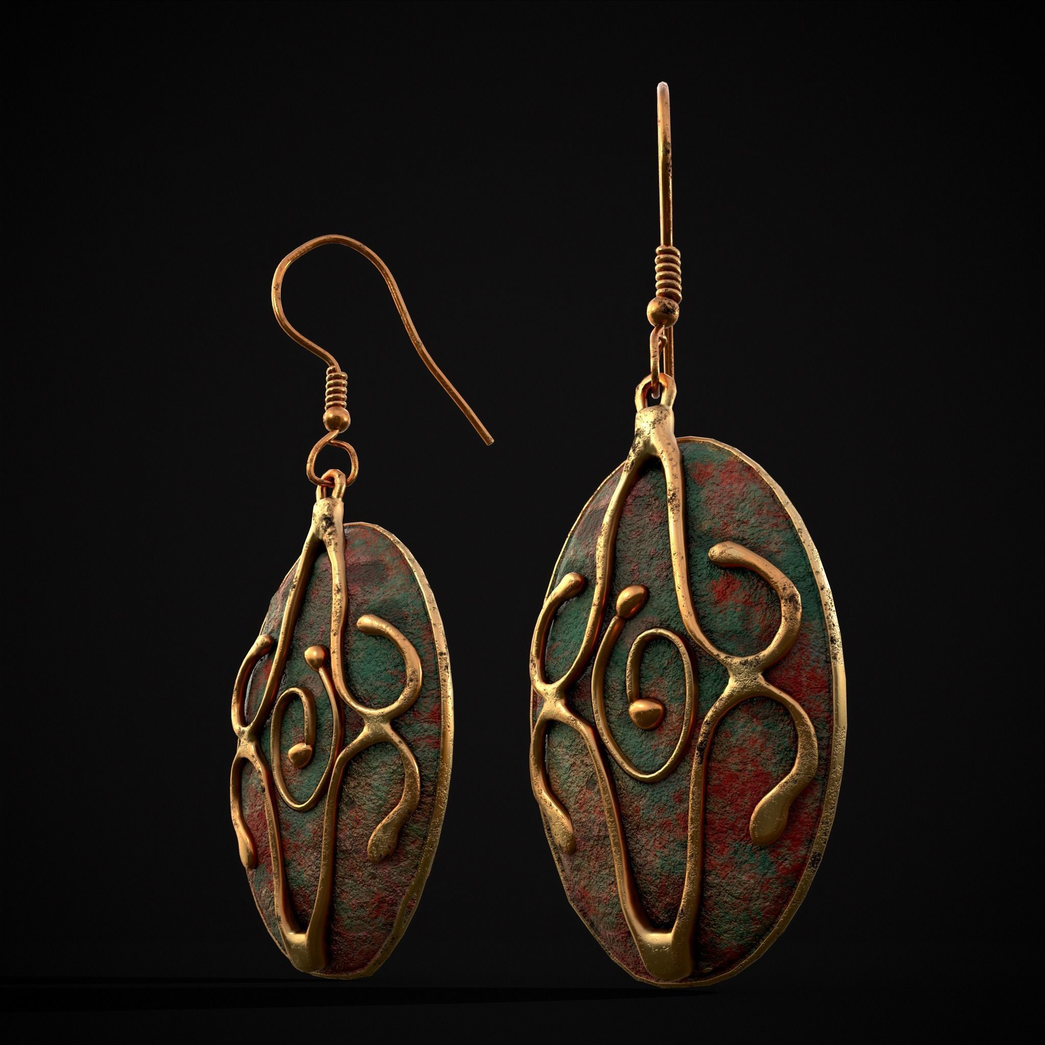 Corroding Oval Drop Earrings Low-poly 3D model_29