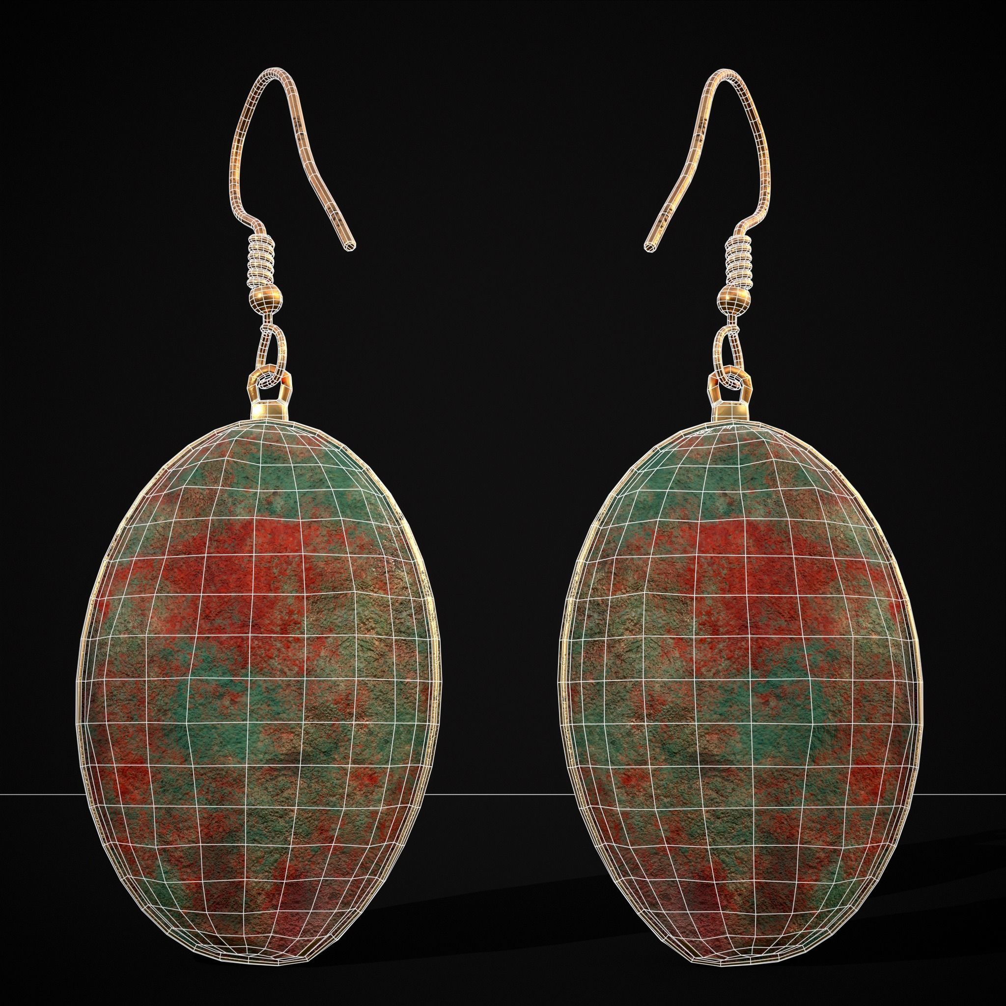 Corroding Oval Drop Earrings Low-poly 3D model_10