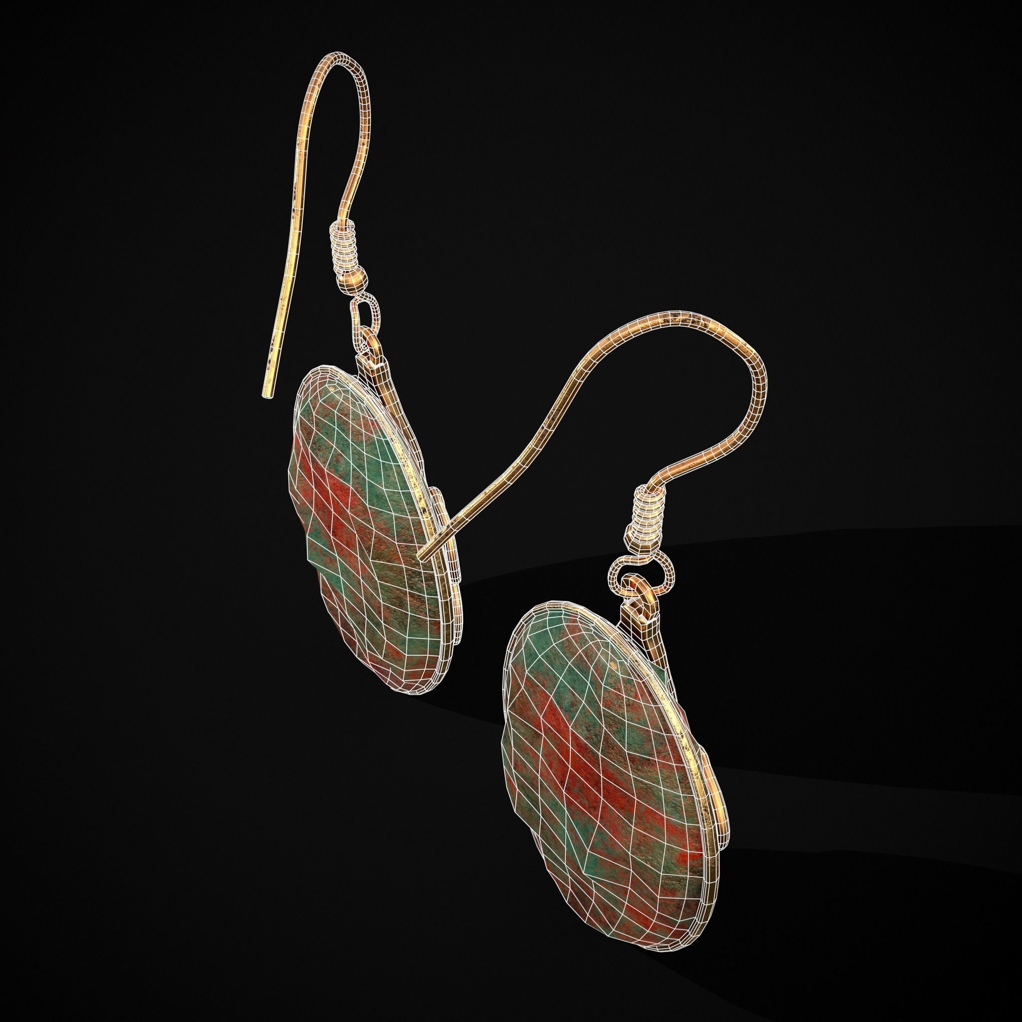 Corroding Oval Drop Earrings Low-poly 3D model_26