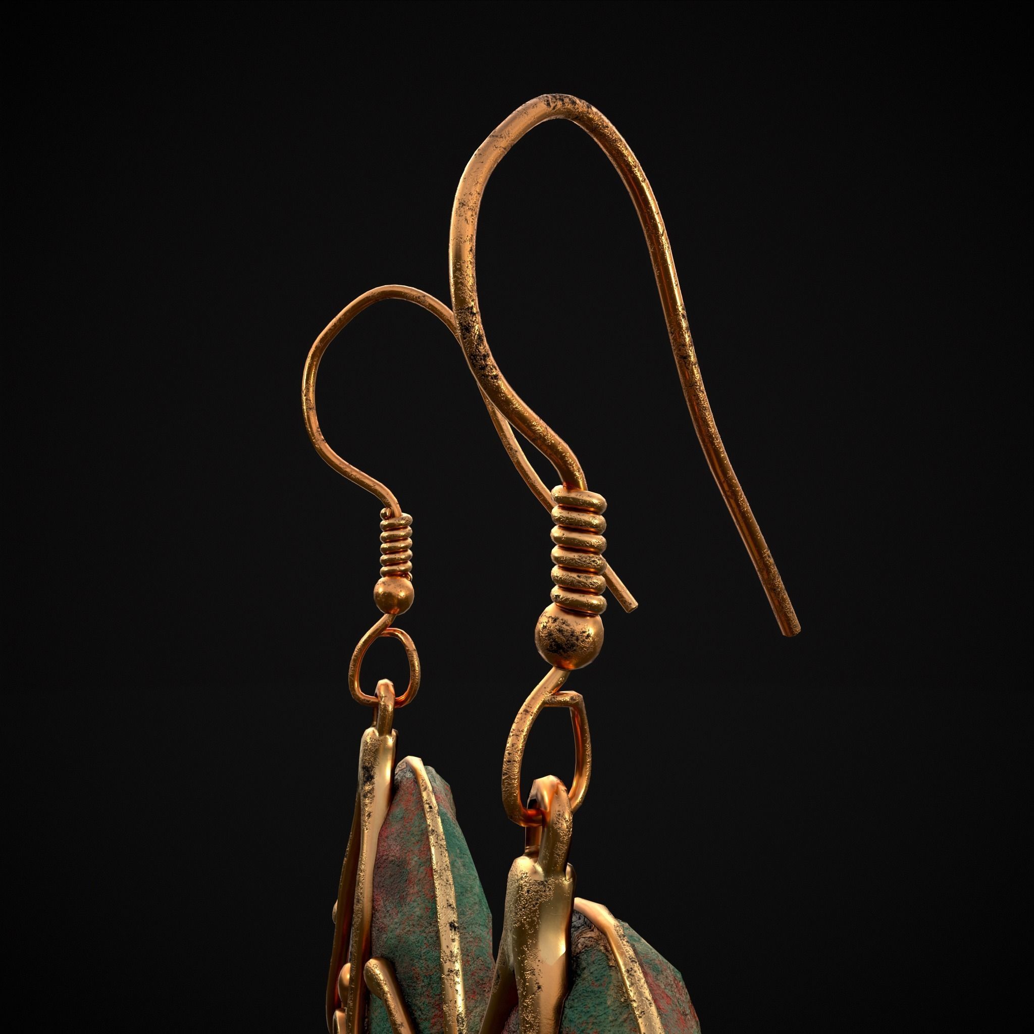 Corroding Oval Drop Earrings Low-poly 3D model_7