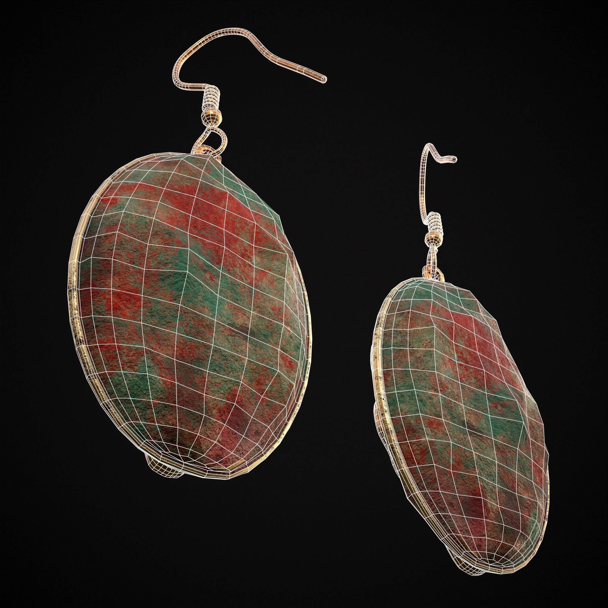 Corroding Oval Drop Earrings Low-poly 3D model_28