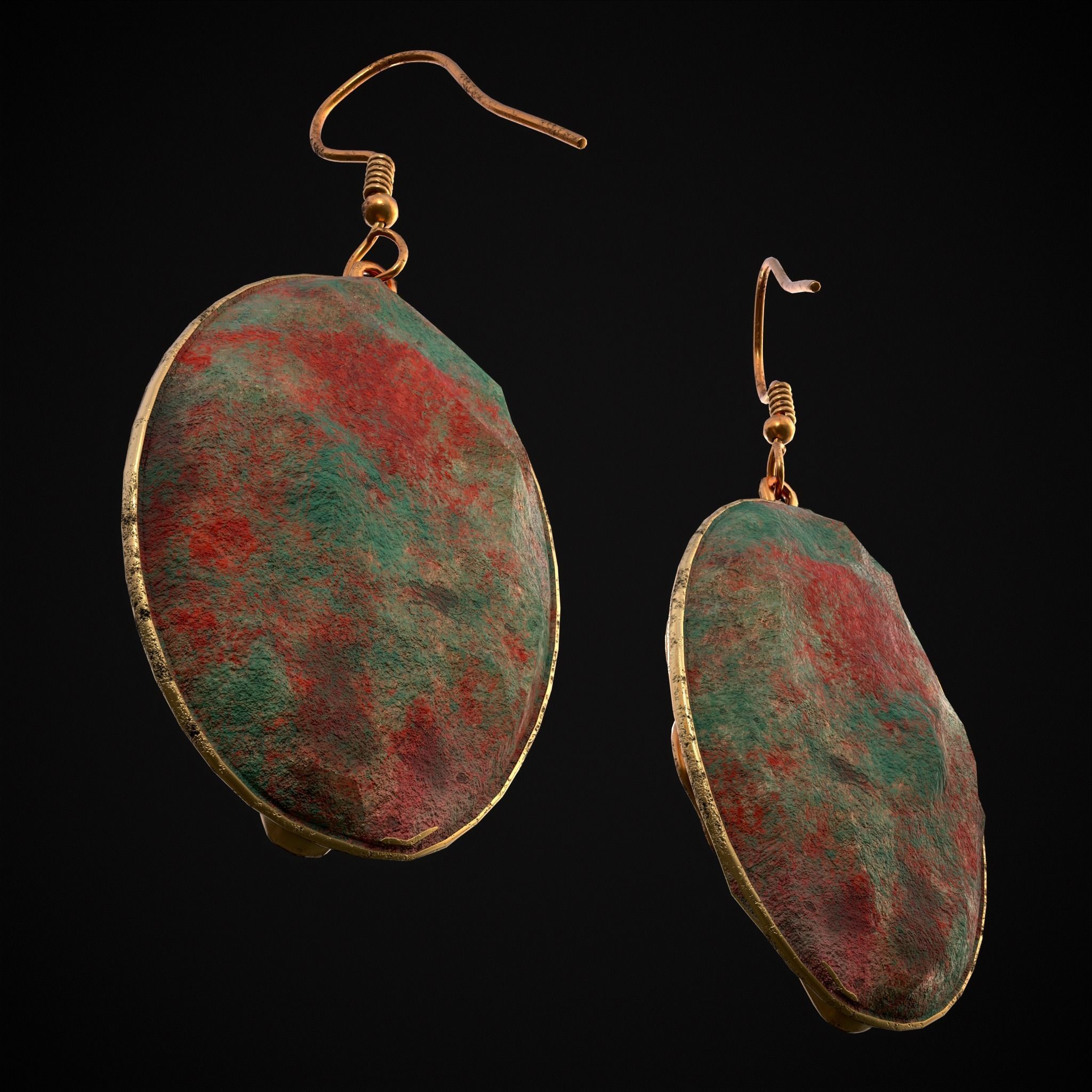 Corroding Oval Drop Earrings Low-poly 3D model_27