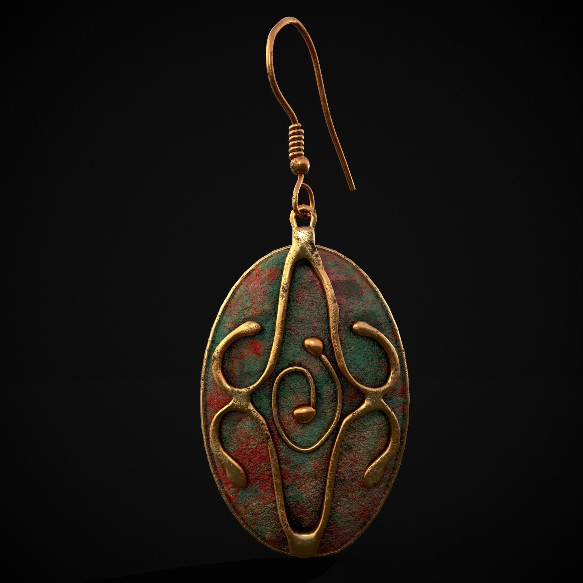 Corroding Oval Drop Earrings Low-poly 3D model_11