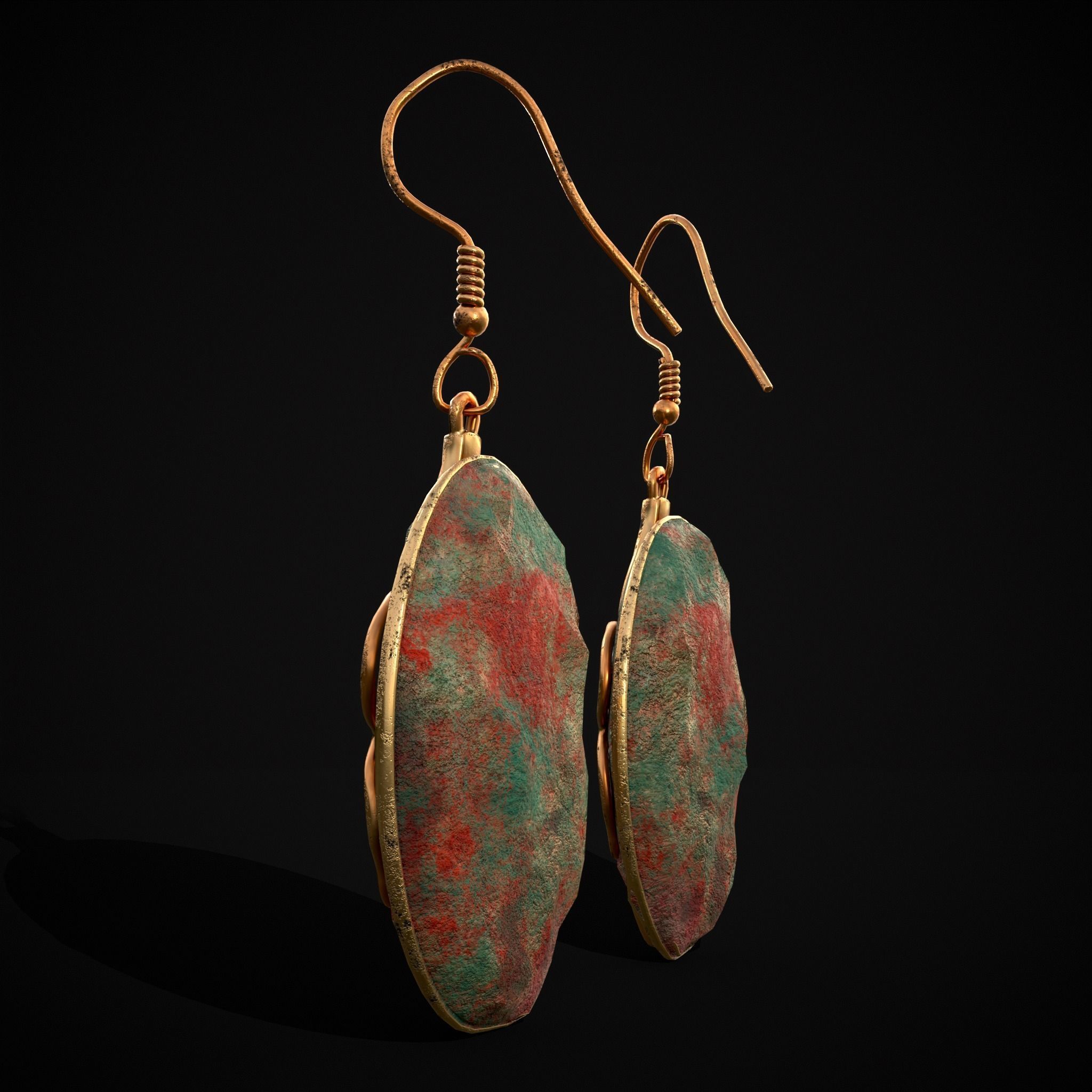 Corroding Oval Drop Earrings Low-poly 3D model_23