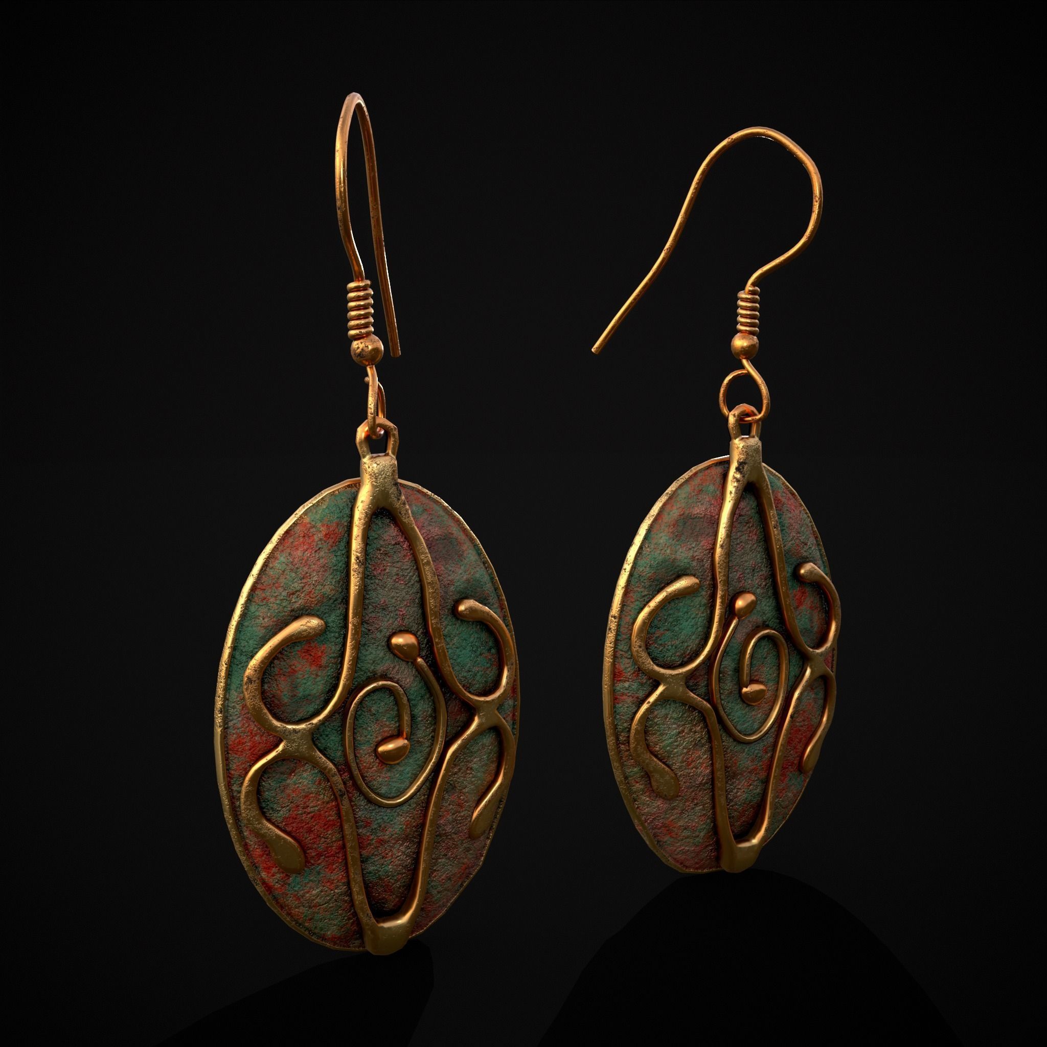 Corroding Oval Drop Earrings Low-poly 3D model_31