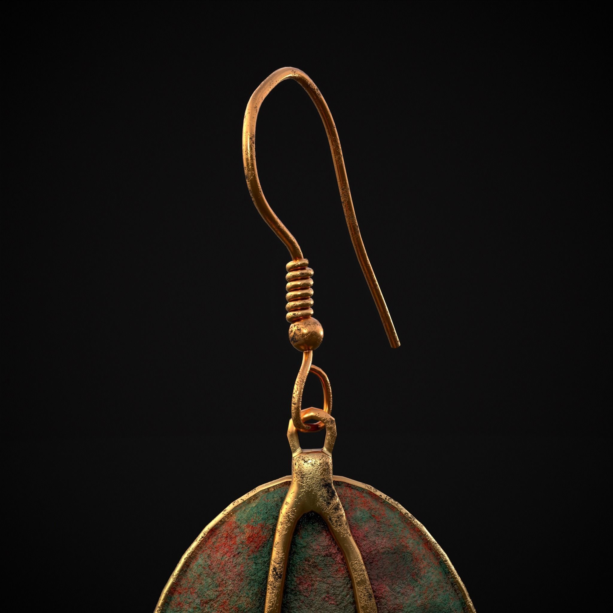 Corroding Oval Drop Earrings Low-poly 3D model_13