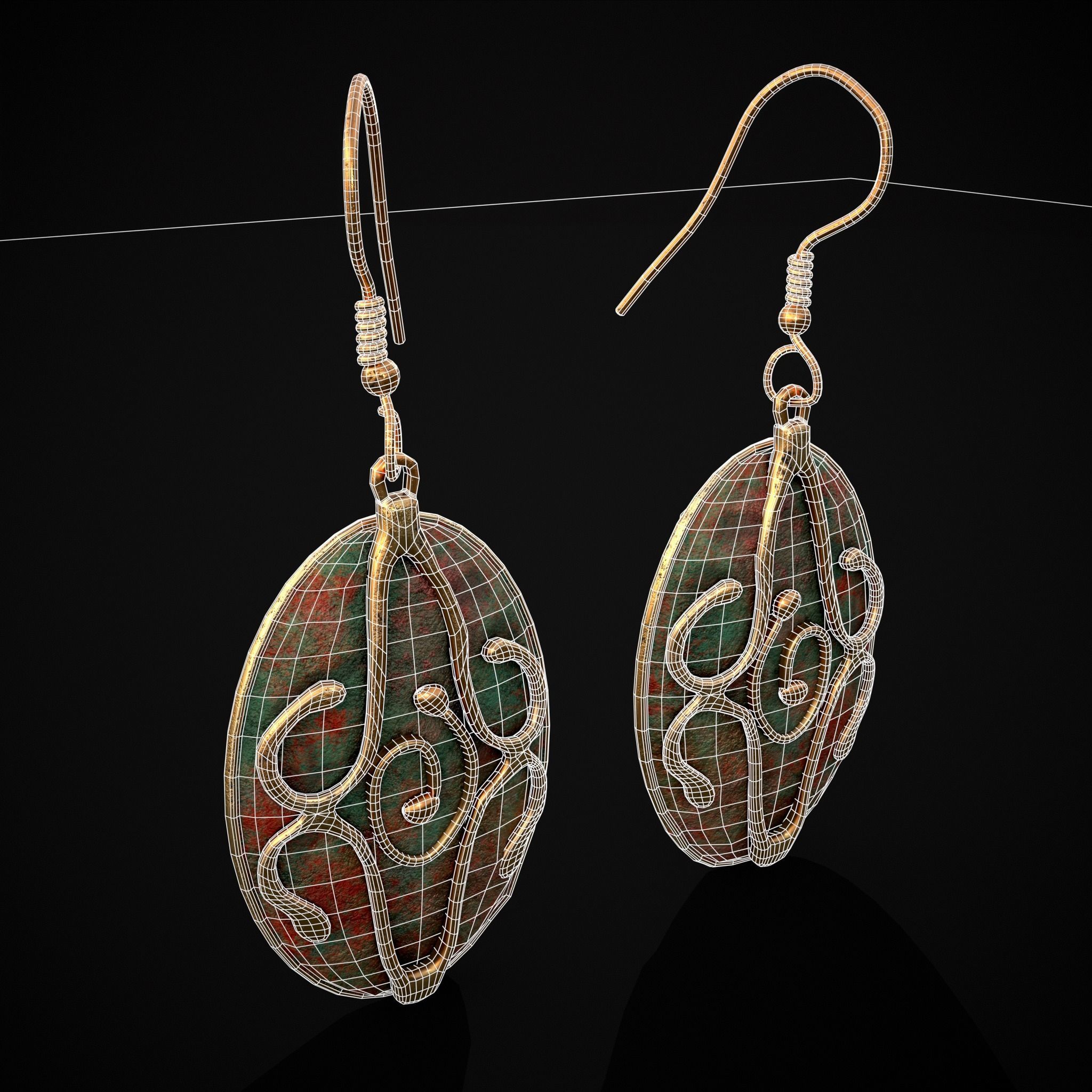 Corroding Oval Drop Earrings Low-poly 3D model_36