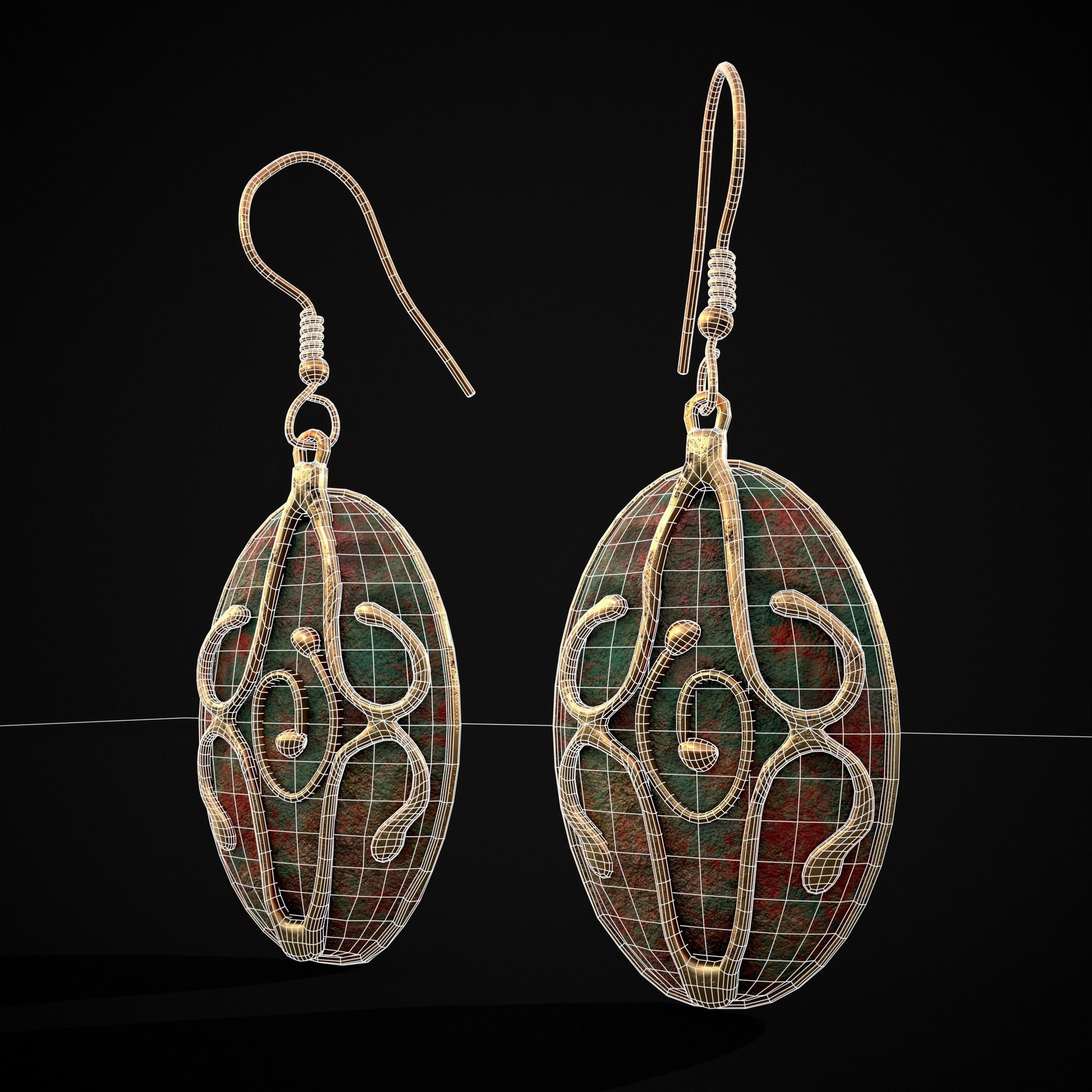 Corroding Oval Drop Earrings Low-poly 3D model_22
