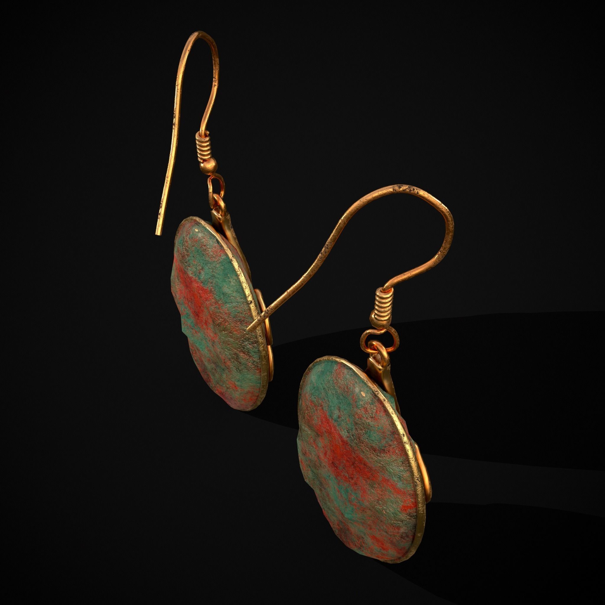 Corroding Oval Drop Earrings Low-poly 3D model_25