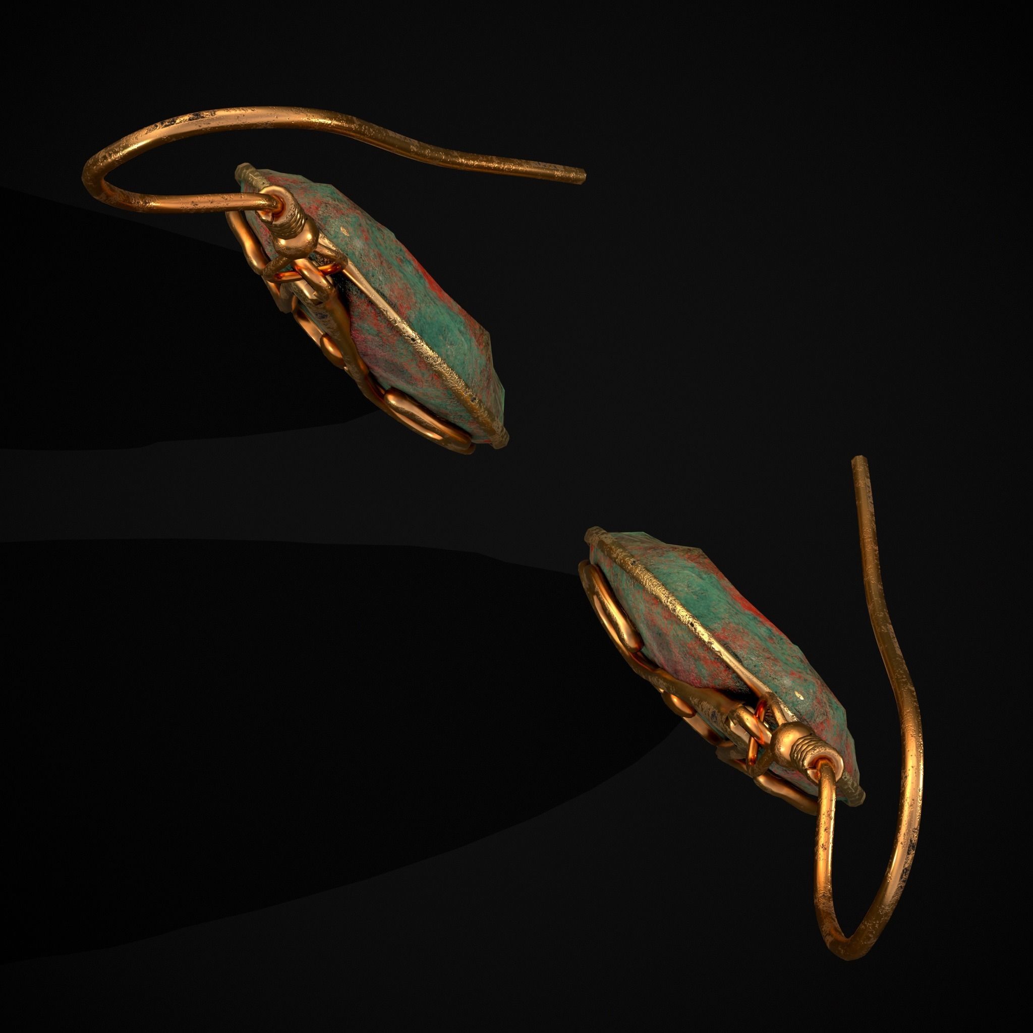 Corroding Oval Drop Earrings Low-poly 3D model_37