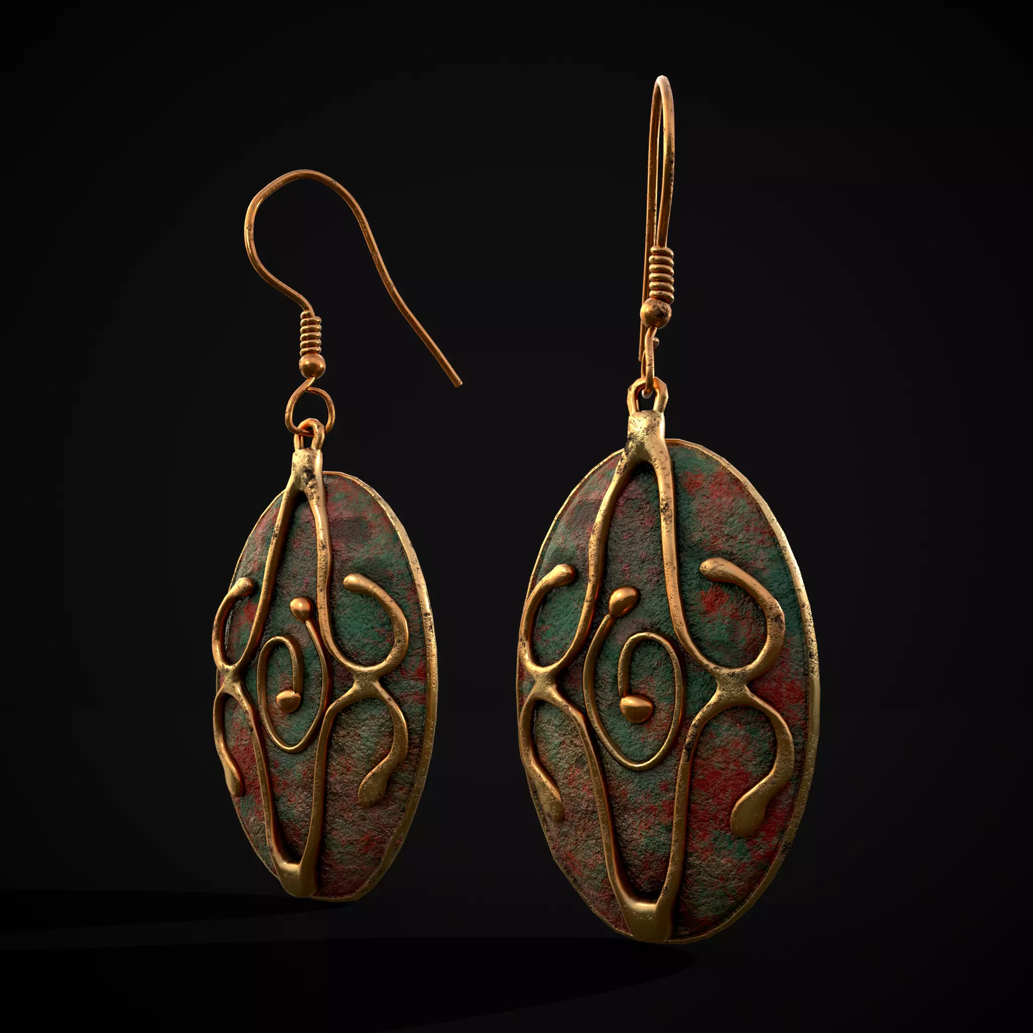 Corroding Oval Drop Earrings Low-poly 3D model_0