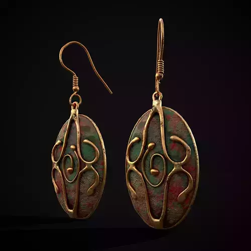 Corroding Oval Drop Earrings Low-poly 3D model