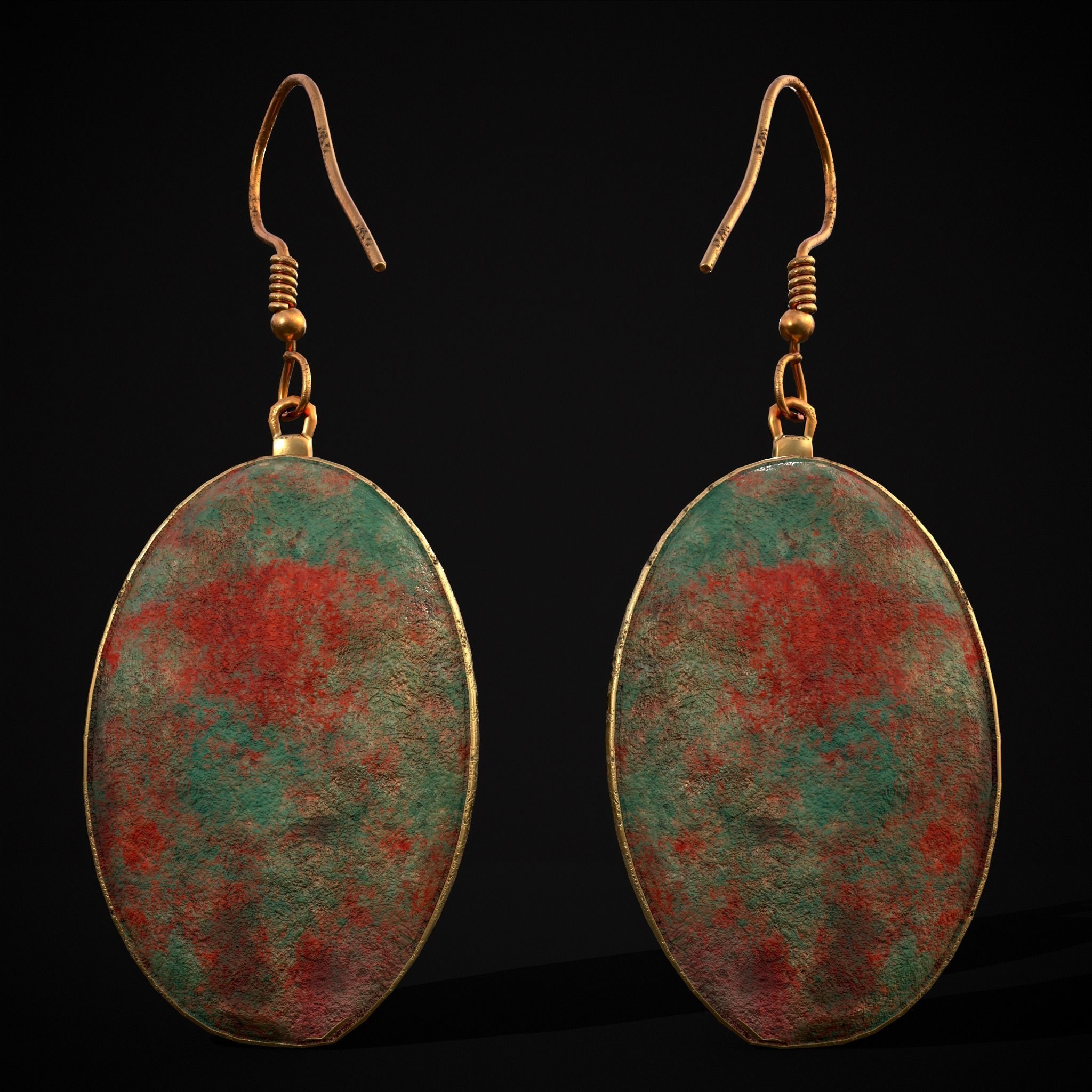 Corroding Oval Drop Earrings Low-poly 3D model_9